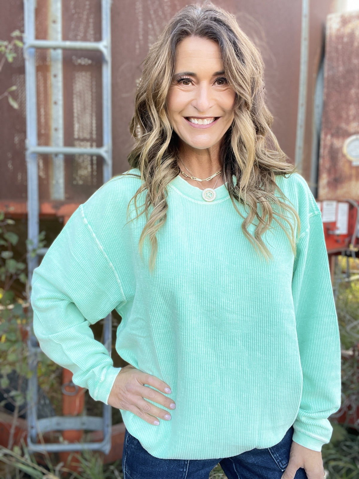 Snow Washed Essential Corded Crew Sweatshirt in Royal