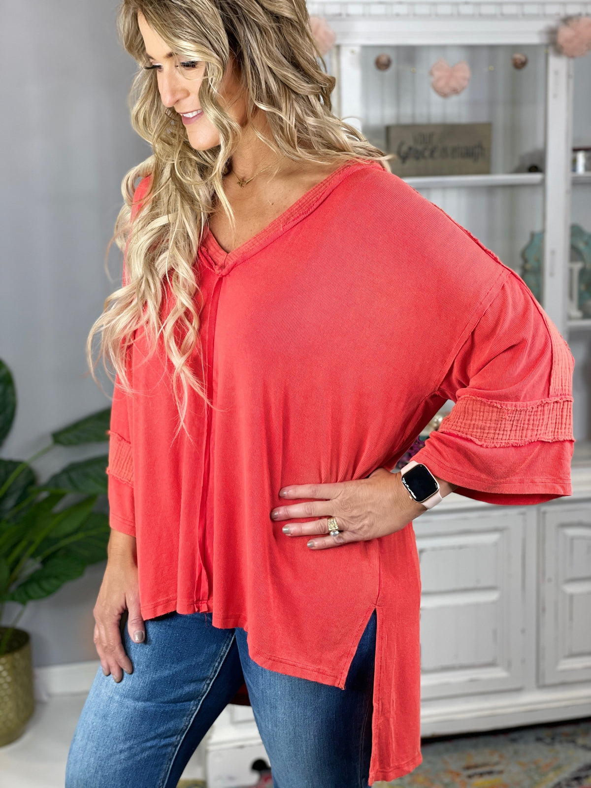 Pol Casual Chic Oversized Top In Ivory, Teal, Cherry *Final Sale*