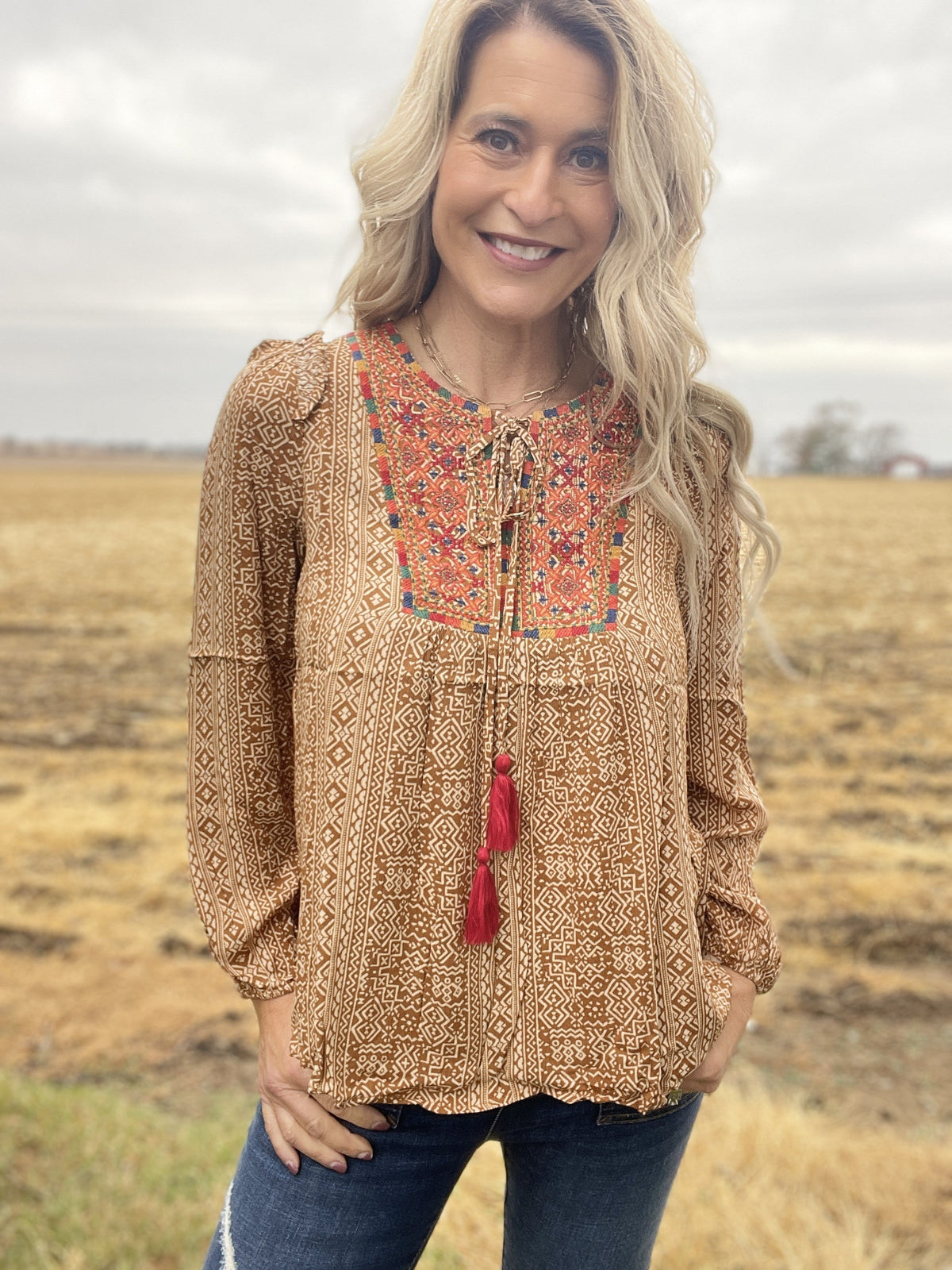 Golden Vibes Patterned Blouse *Final Sale*