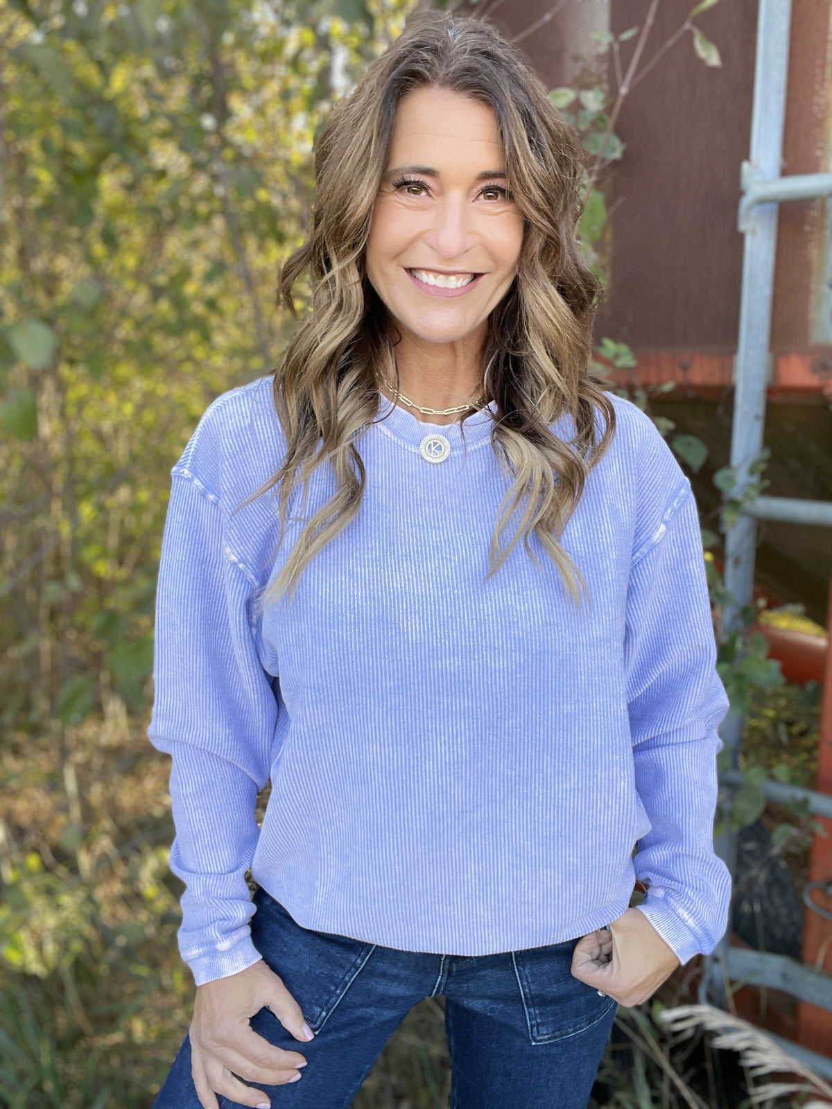 Snow Washed Essential Corded Crew Sweatshirt in Royal
