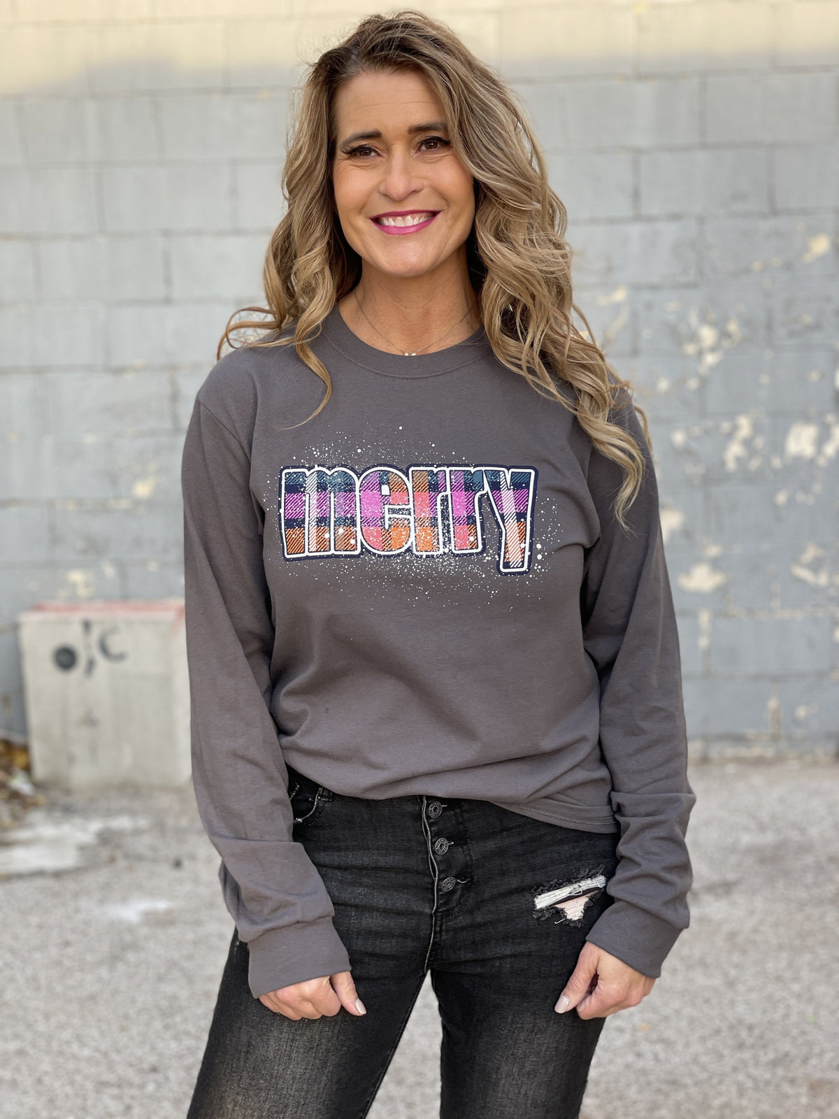 Plaid Merry Long Sleeve Tee *Final Sale*