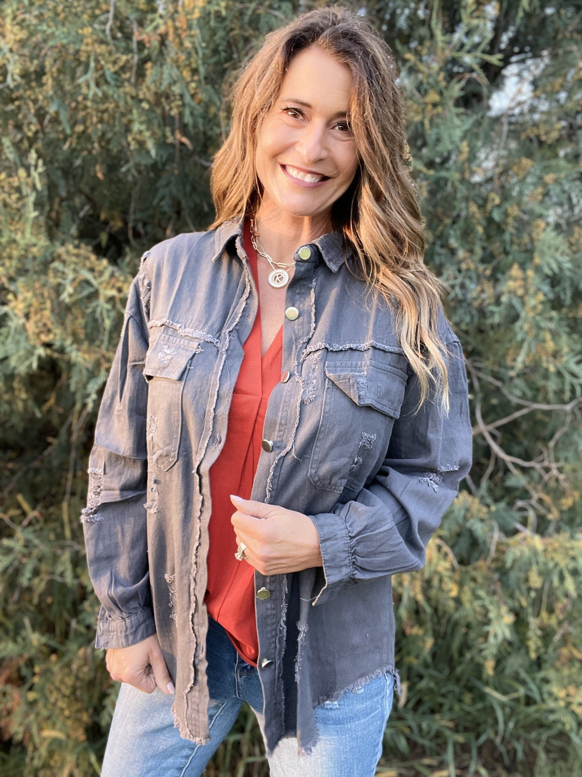Distracted Measures Distressed Shirt Jacket *Final Sale*