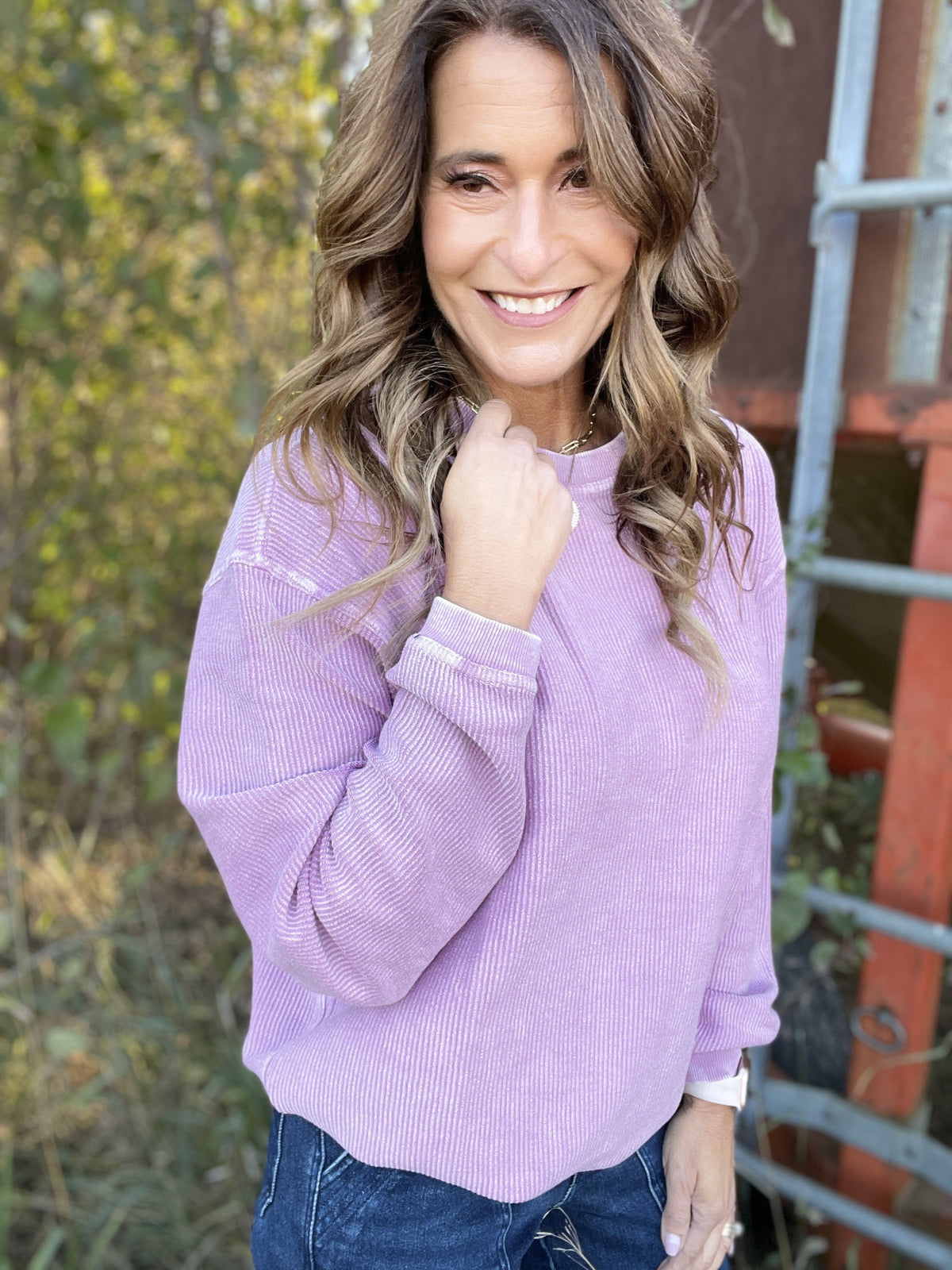 Snow Washed Essential Corded Crew Sweatshirt in Deep Pink