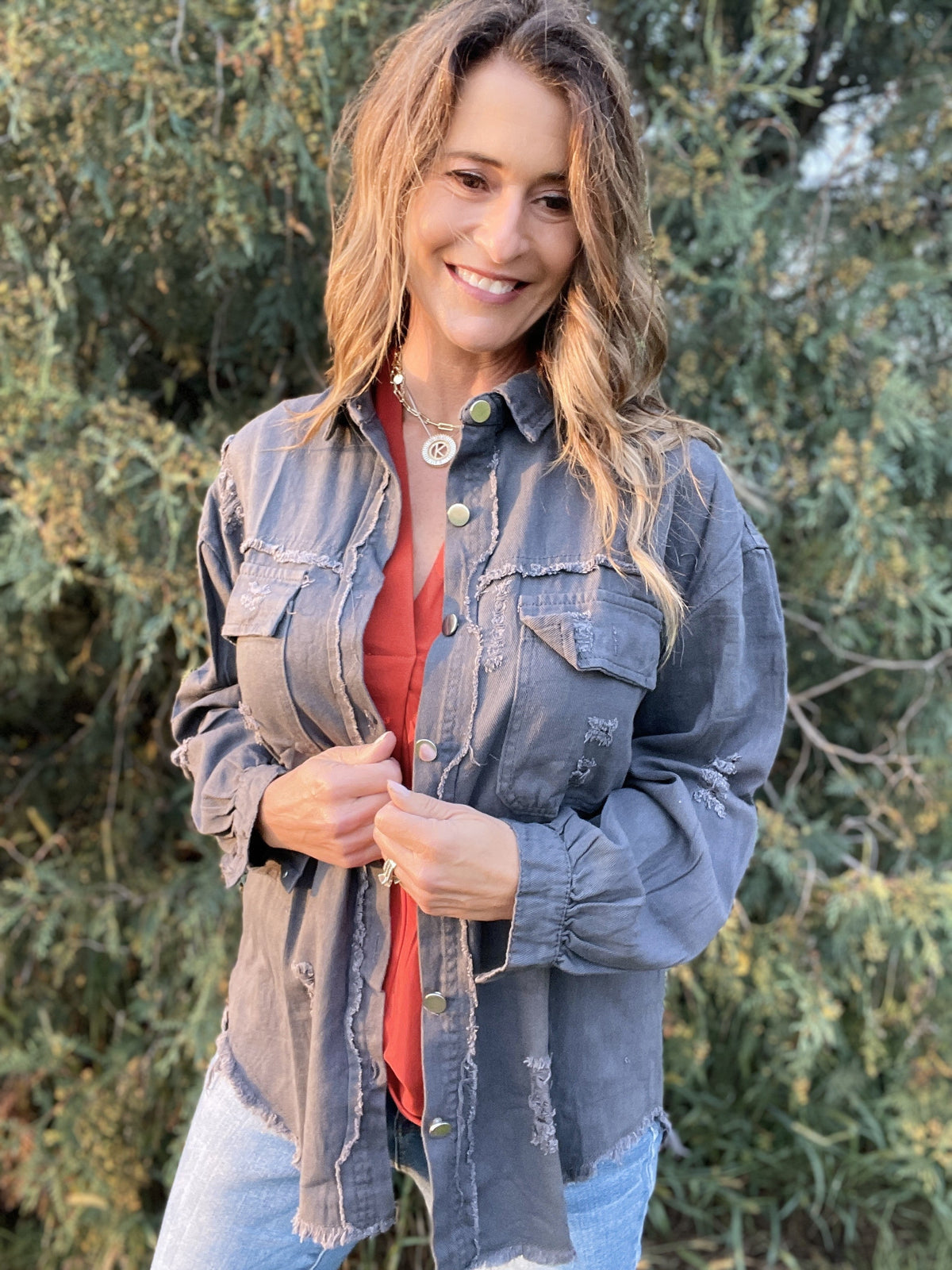 Distracted Measures Distressed Shirt Jacket *Final Sale*