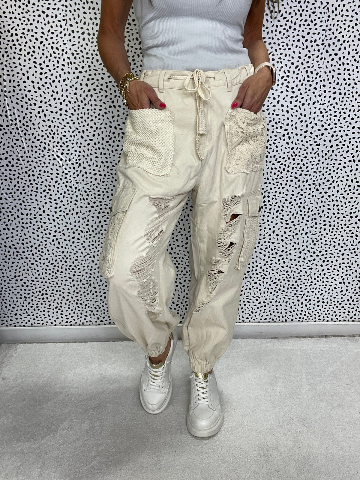 POL Rebel All The Time Distressed Crochet Patch Pants In 4 Colors