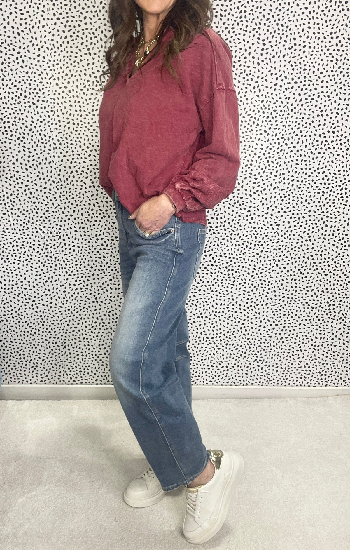 Mica Reba High Rise Non Distressed Barrel Jeans In Saphire 233