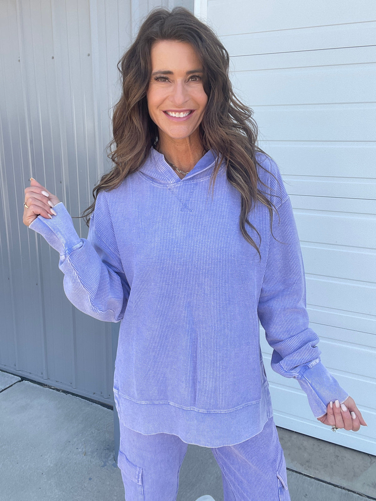 Snow Washed Corded Hoodie In 3 Colors: Black, Light Mocha, Light Purple