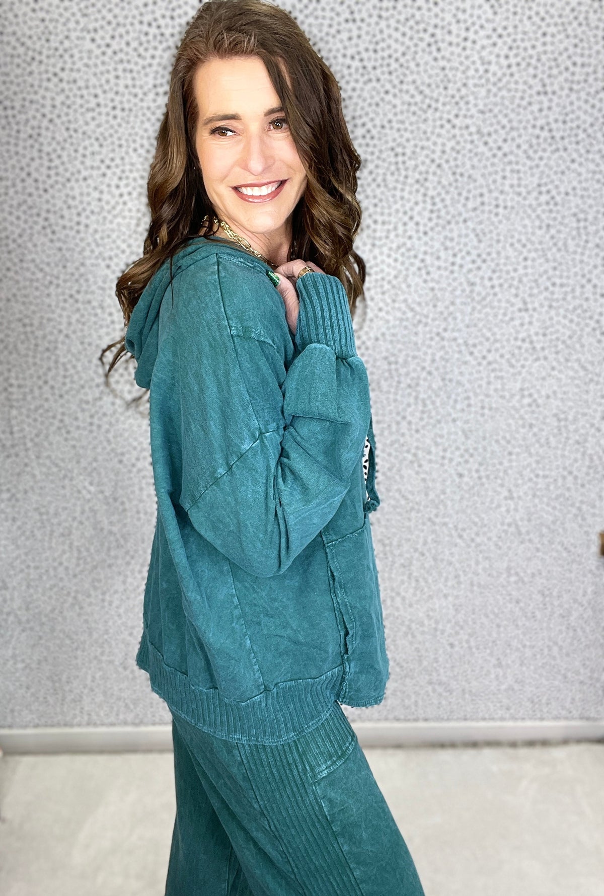 Lucky Lady Ribbed Accent Lightweight Hoodie Top In 3 Colors