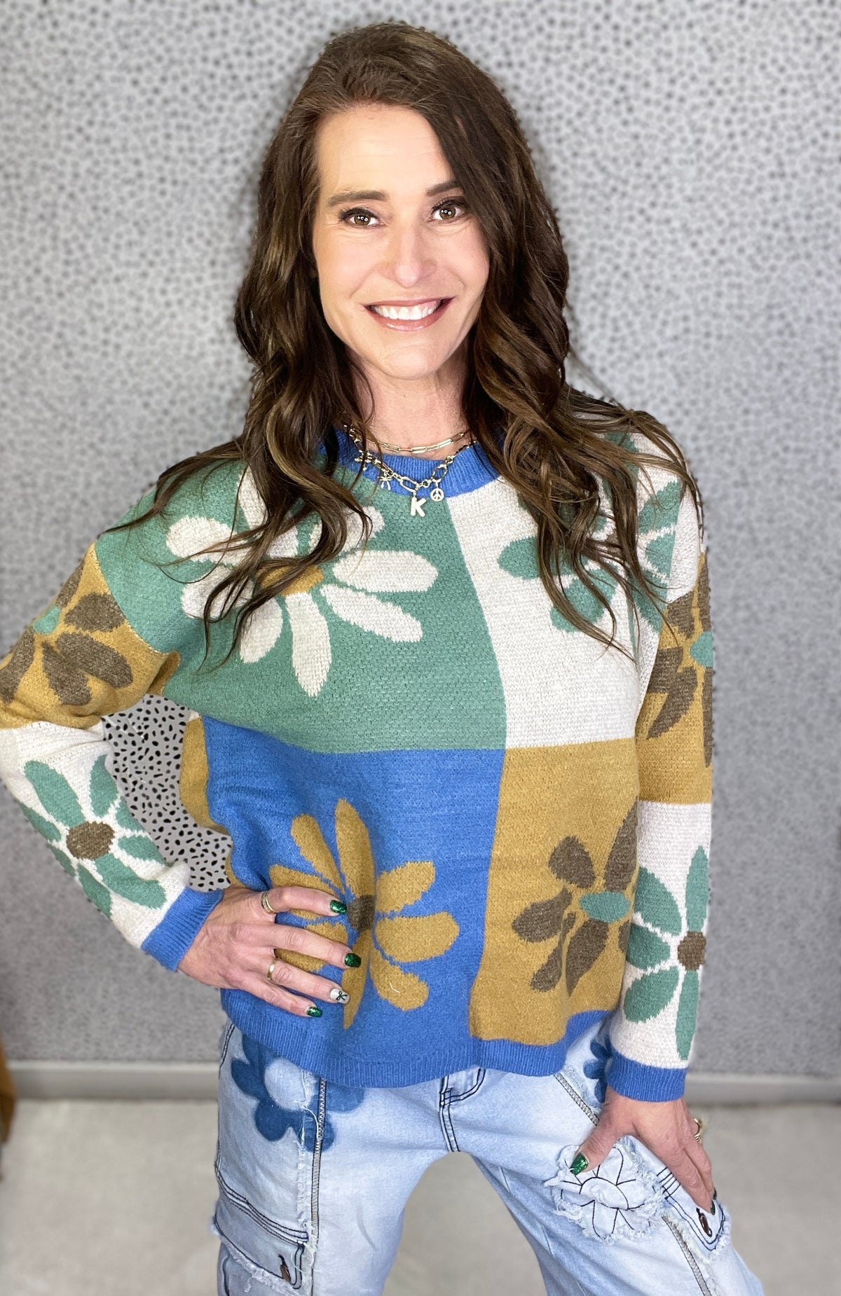 Happy Girl Flower Color Block Sweater In 3 Colors *Final Sale*