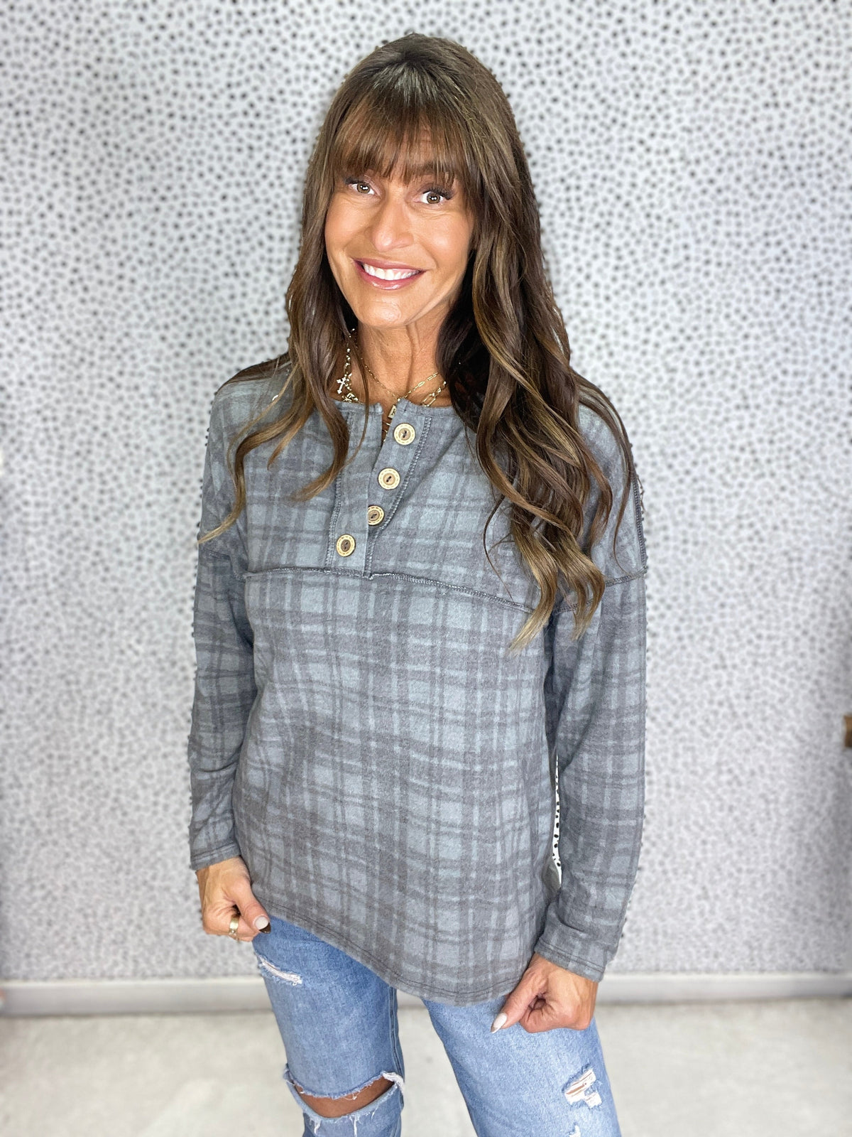 Faded Days Plaid Top in Grey *Final Sale*