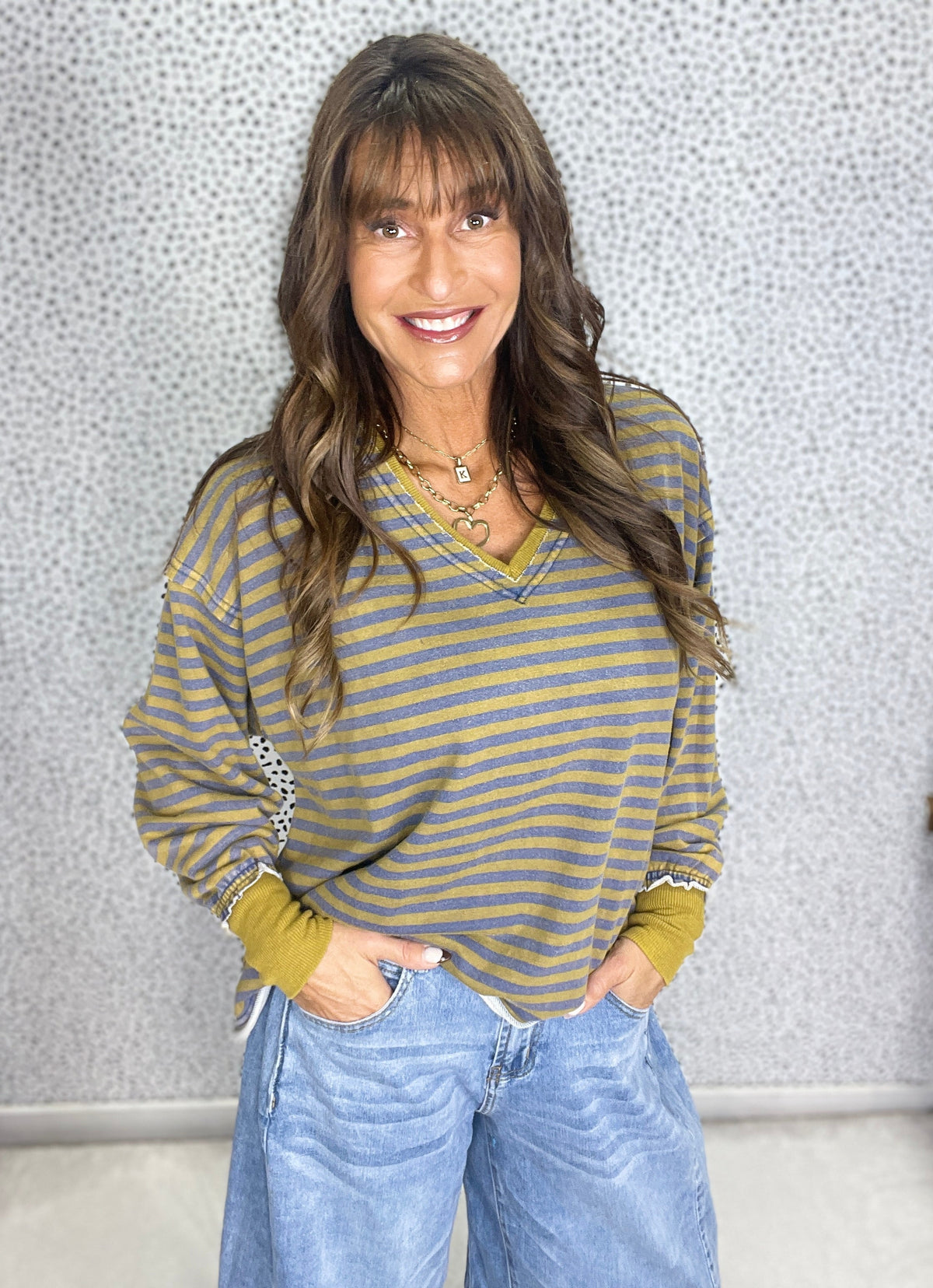 Sunset Stroll Stripe Pullover In Olive