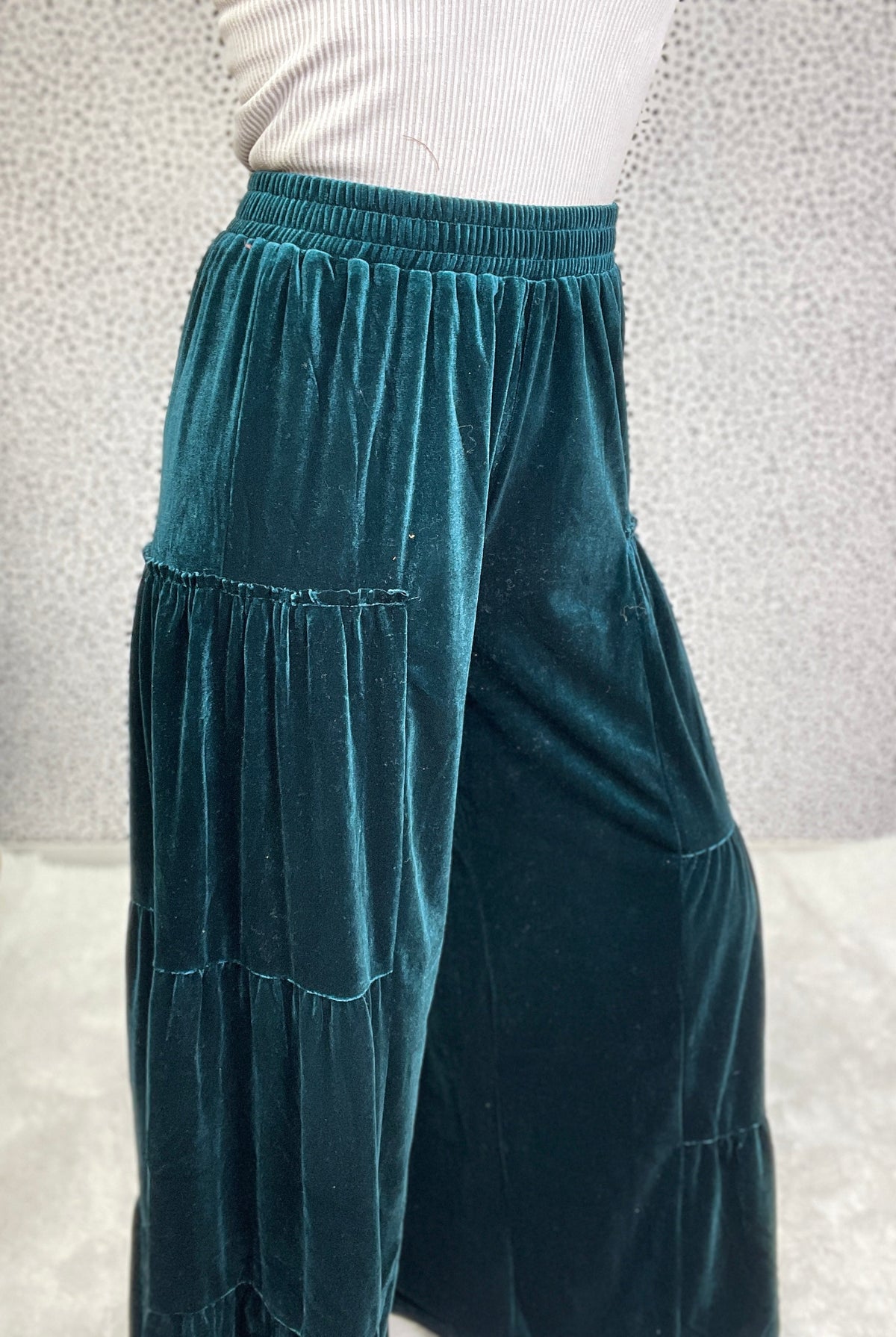Do It Right Velvet Tiered Wide Ruffle Pants In 2 Colors *Final Sale*