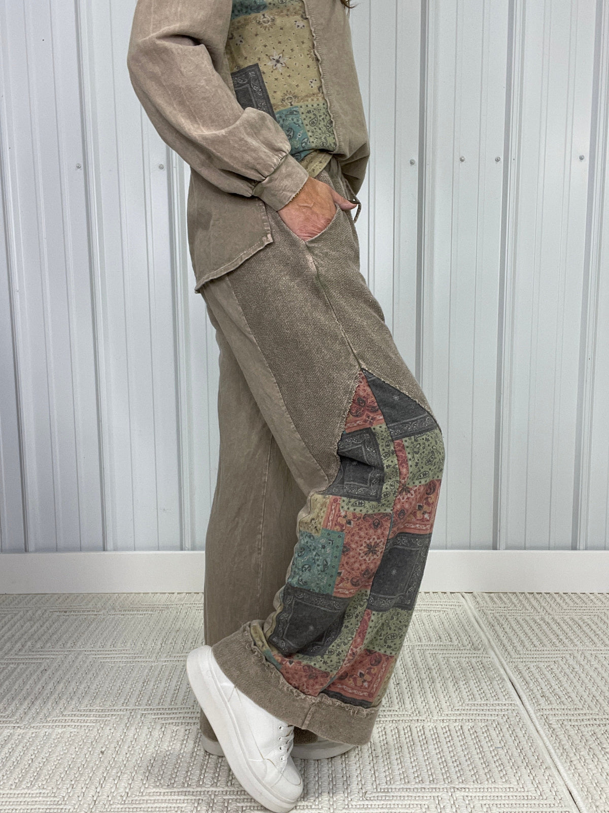 Patchwork Journey Wide Leg Pants in 2 Colors