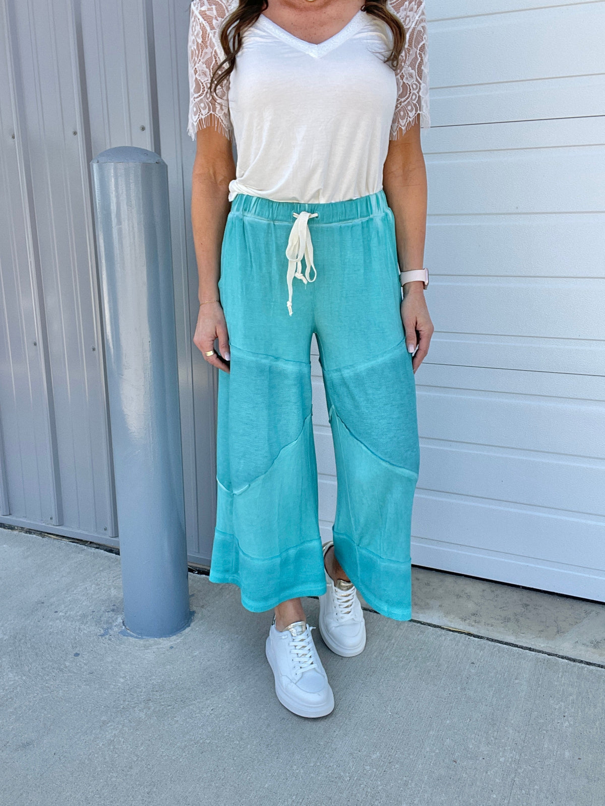 Pol Play Date Loose Wide Leg Cropped Pants In 7 Colors: Aqua, Lilac, Grey, Pink, Beige, Black, Desert Sage *Final Sale*