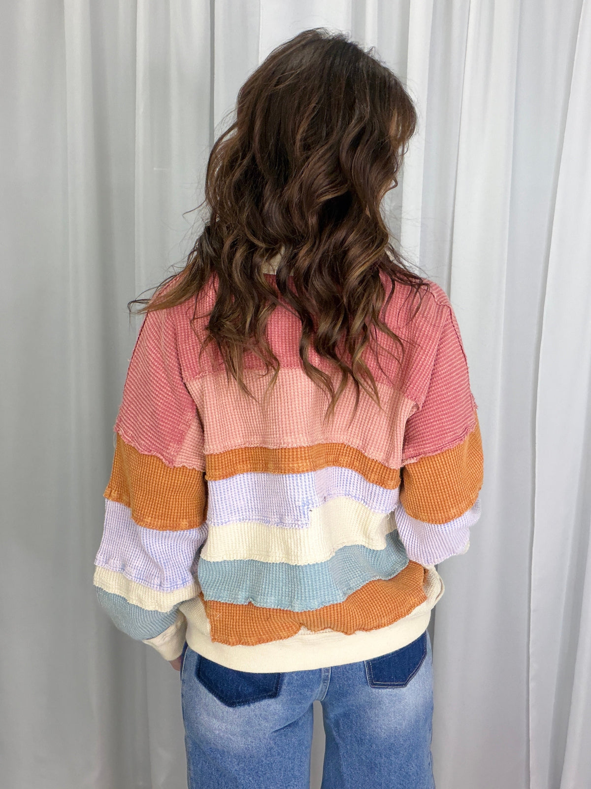 Oli & Hali Go Right Through Color Thermal Knit Block Pullover In Pink *Final Sale*