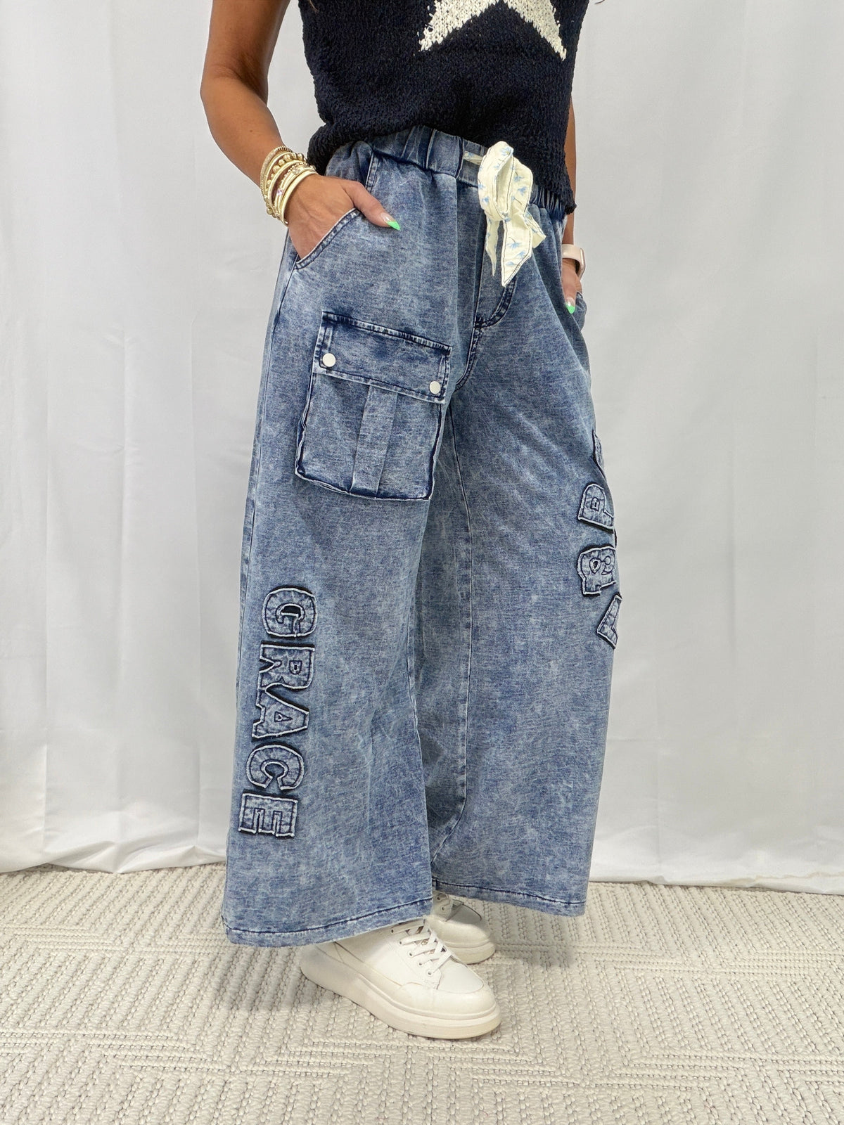 POL City Stroll Wide Leg Pants In Denim