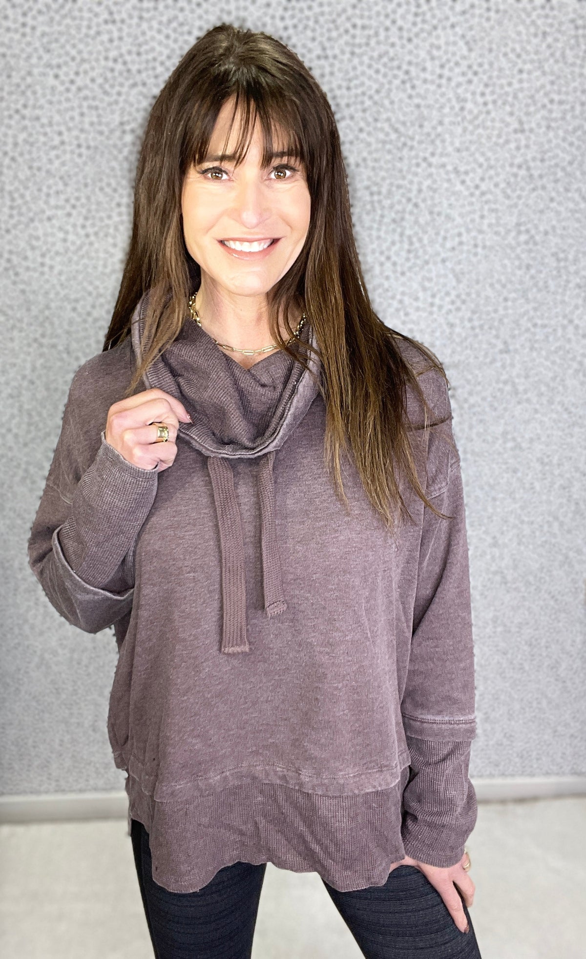 Curvy Always There For You Drawstring Pullover In Plum *Final Sale*