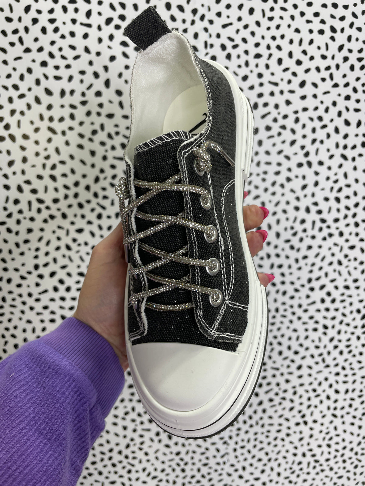 Very G Aman Bling Lace Sneakers In Black Sparkle *Final Sale*
