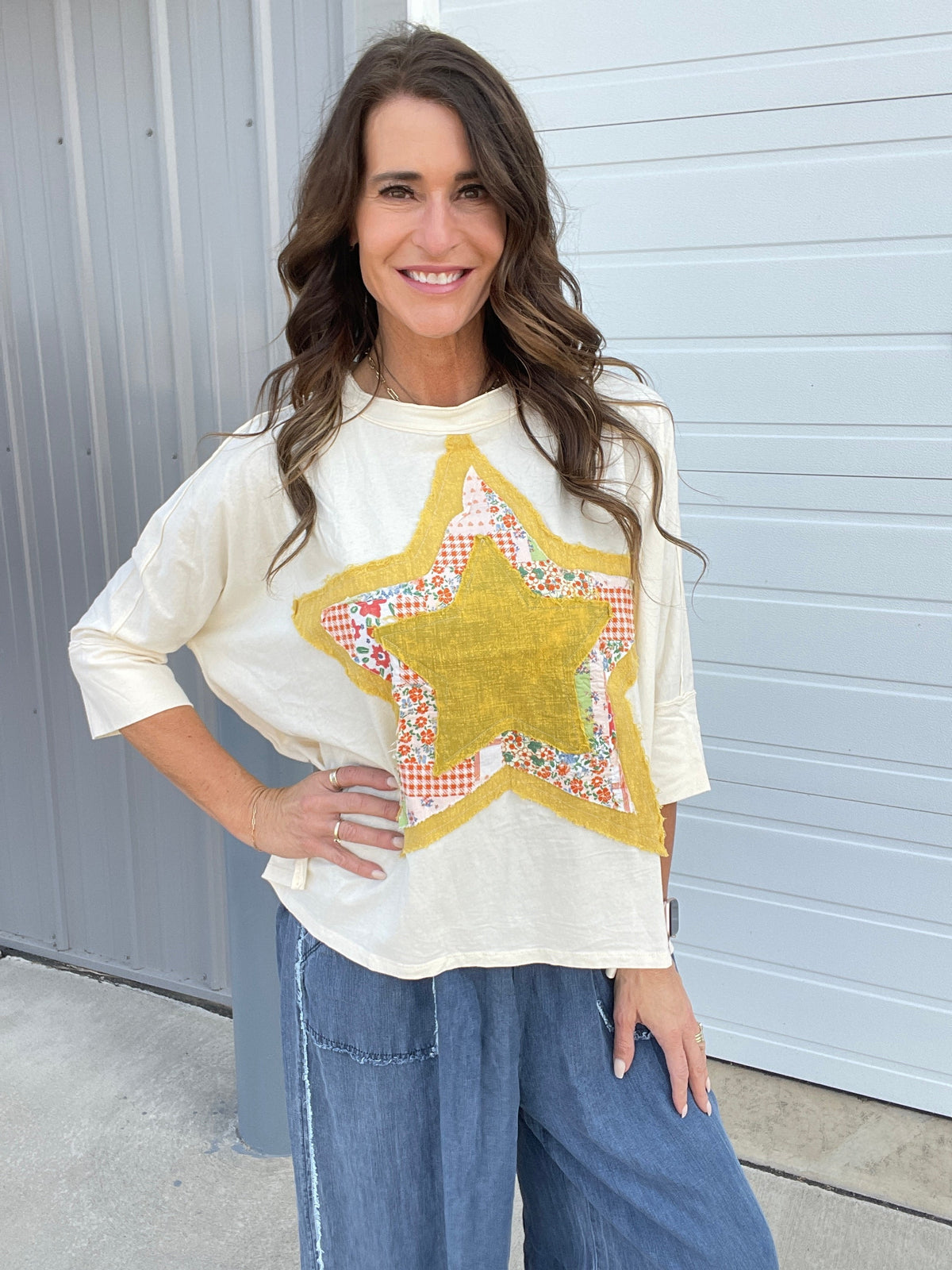 Beautiful Star Loose Fit Top In 3 Colors: Cream. Brown, Rose *Final Sale*