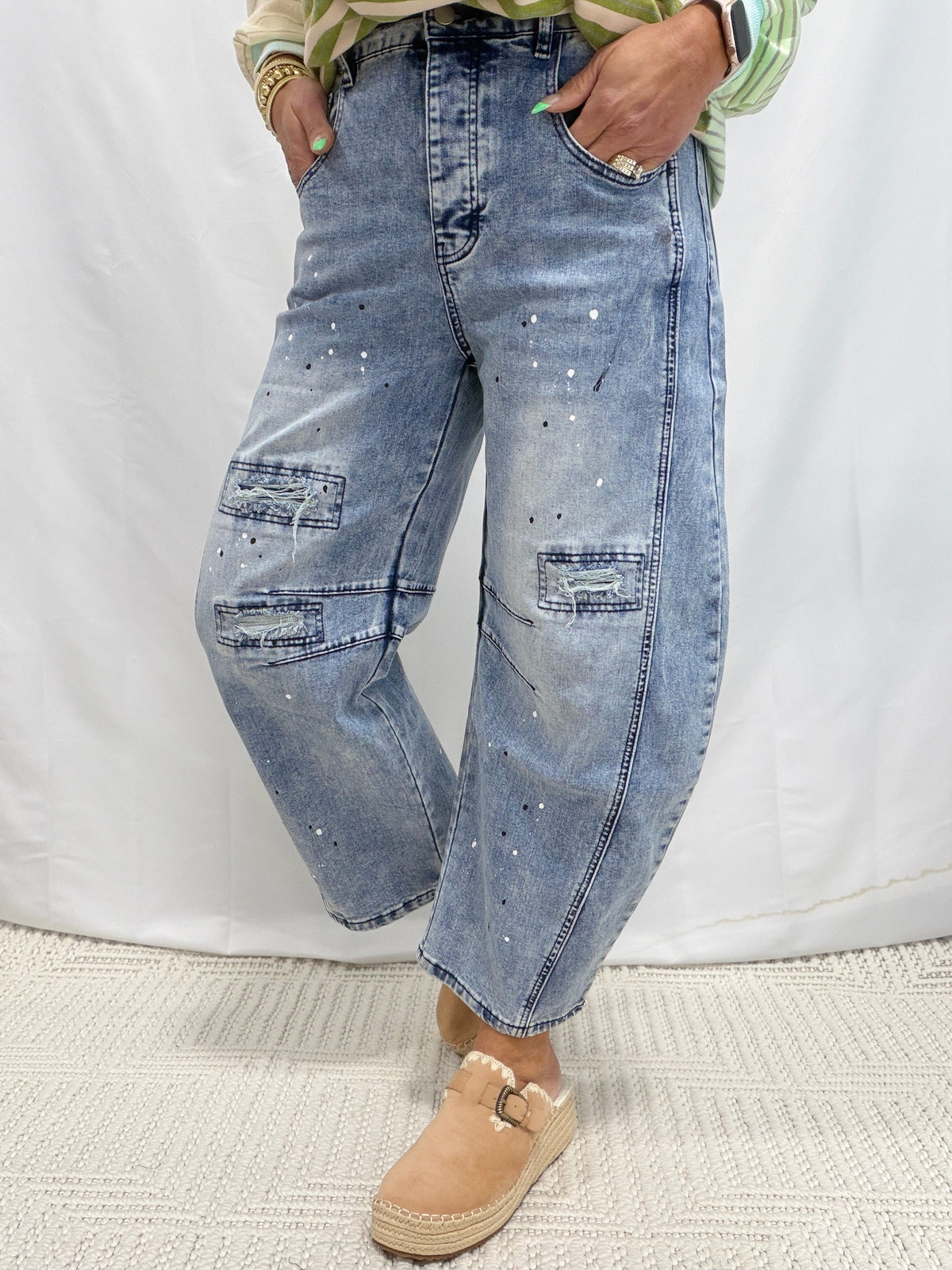 Quiet Confidence Elastic Waist Barrel Jeans In Denim
