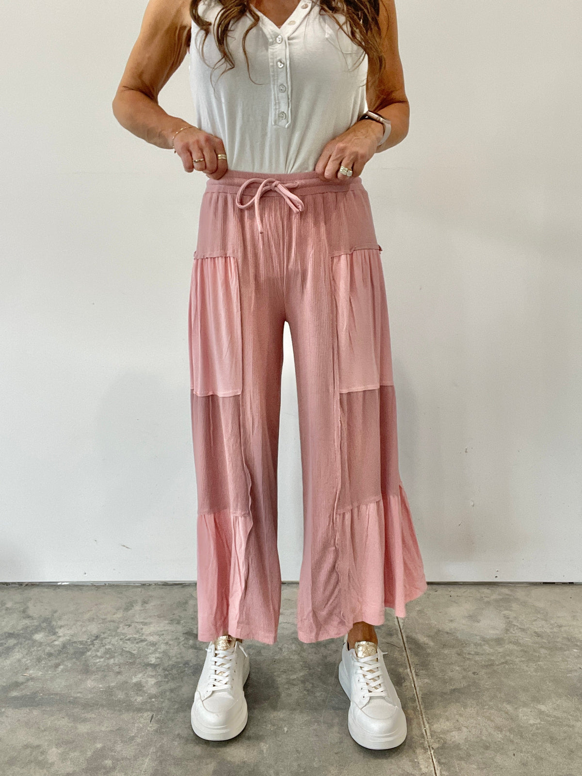 Pol A Little Bit Of Paradise Wide Leg Crop Pants In 5 Colors: Black, Grey, Pink, Mocha, Ivory