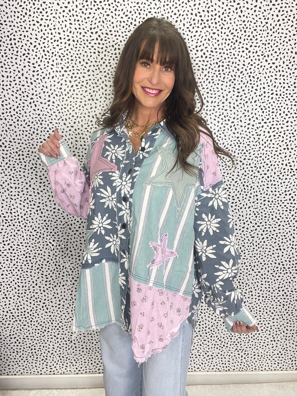 Lights, Camera, Action Star Patch Button Down Top In Denim *Final Sale*