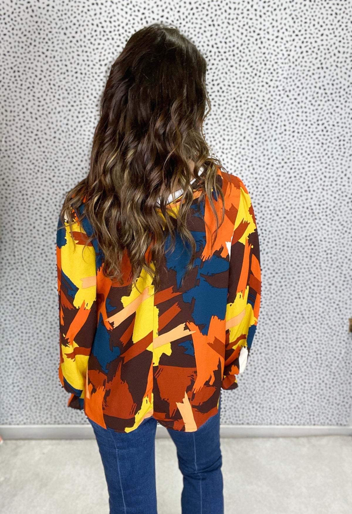 Anything At All Abstract Print Bubble Long Sleeve Top In Rust *Final Sale*