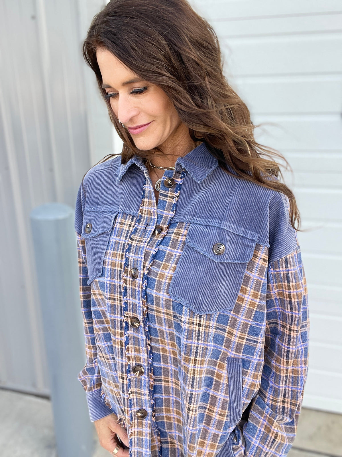Return To Grace Plaid Mix Corduroy Shacket