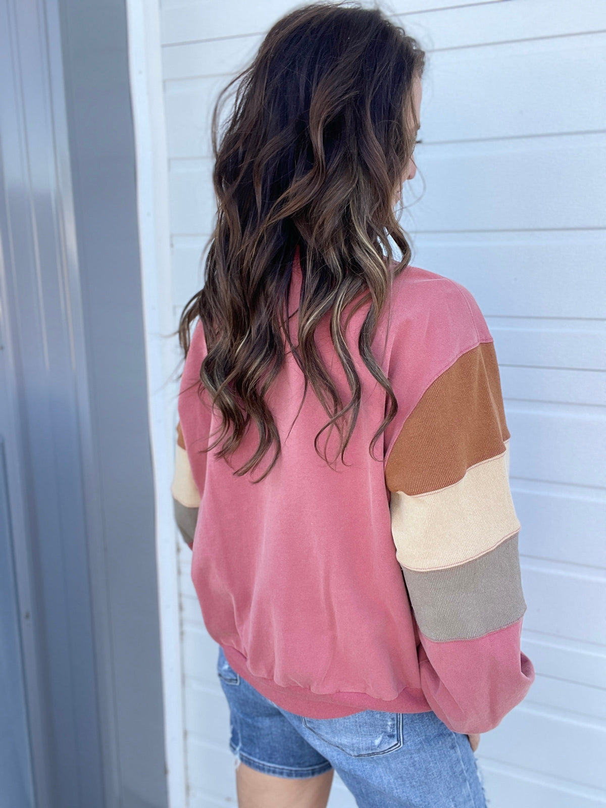 Crash Course Color Block Knit Pullover In 2 Colors: Mauve, Grey *Final Sale*