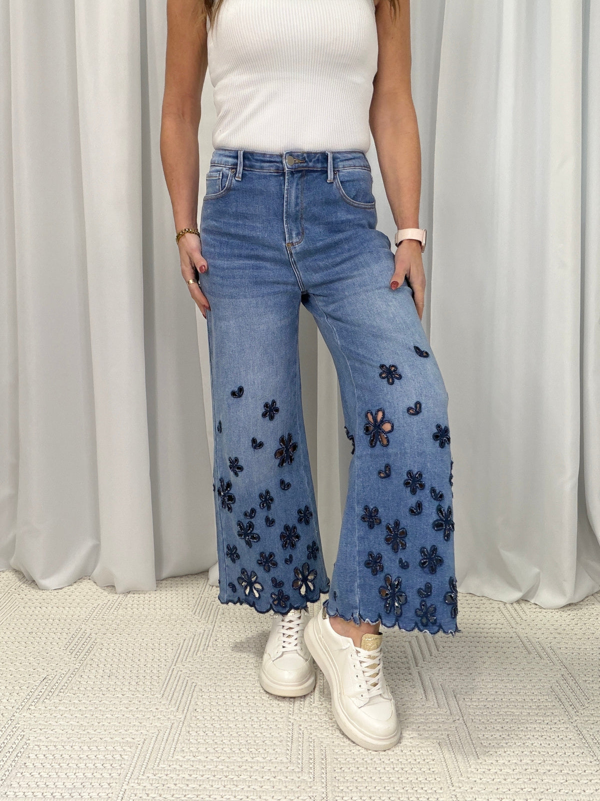 Oli & Hali Fields Of Flowers Cutout Jeans In Denim