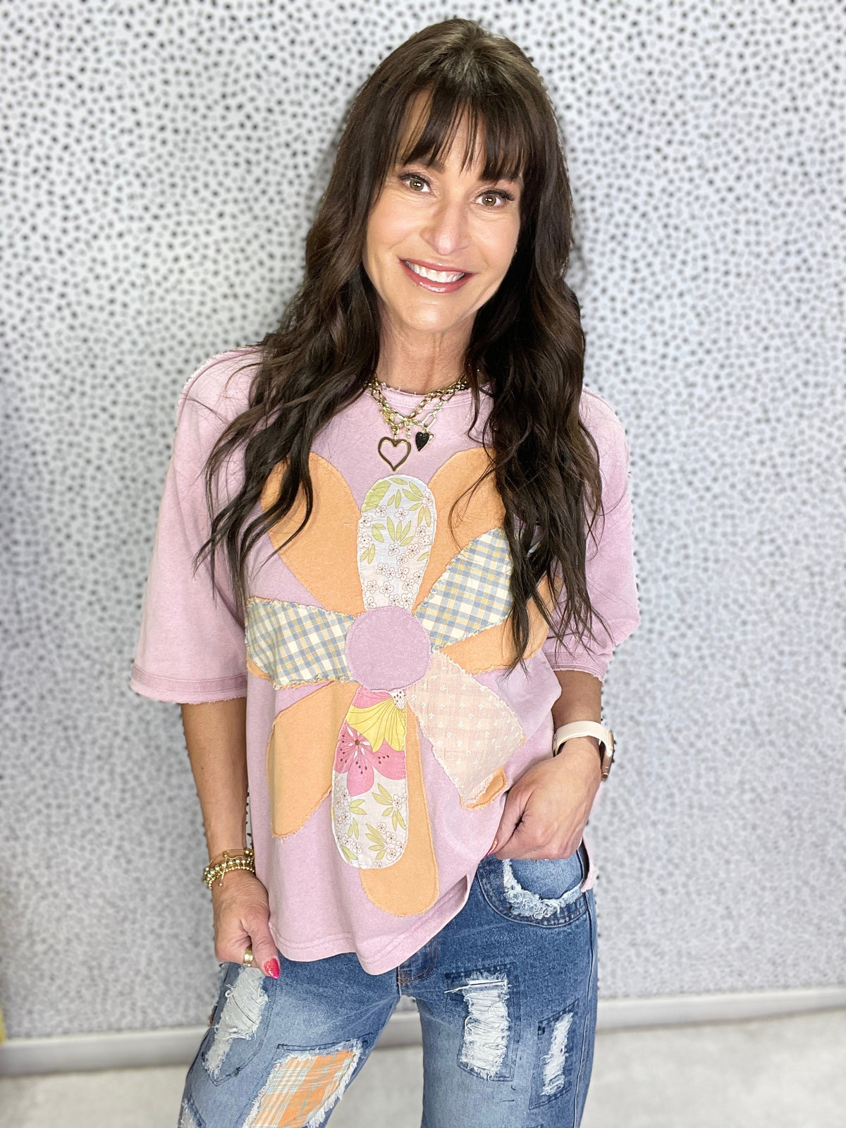 Fun Blossom Flower Patch Terry Knit Top In 4 Colors *Final Sale*