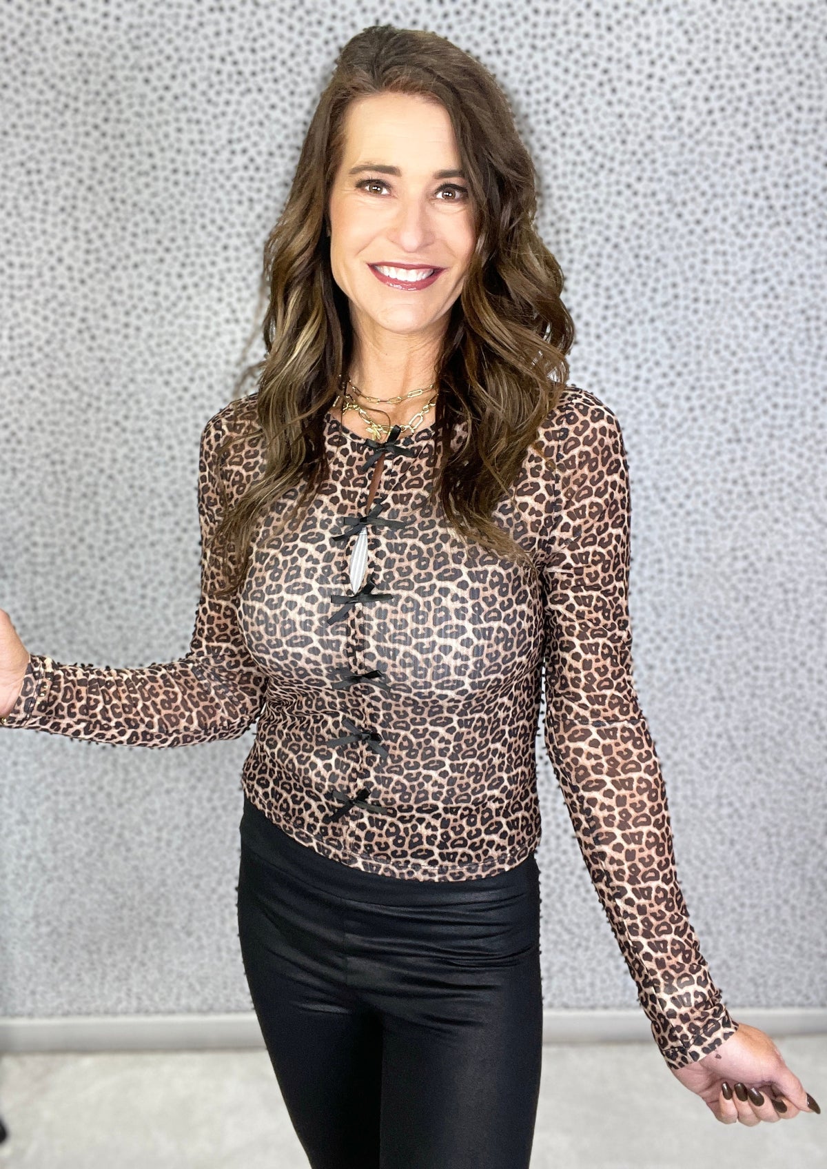 Carried Away Ribbon Bow Detail Top In Leopard
