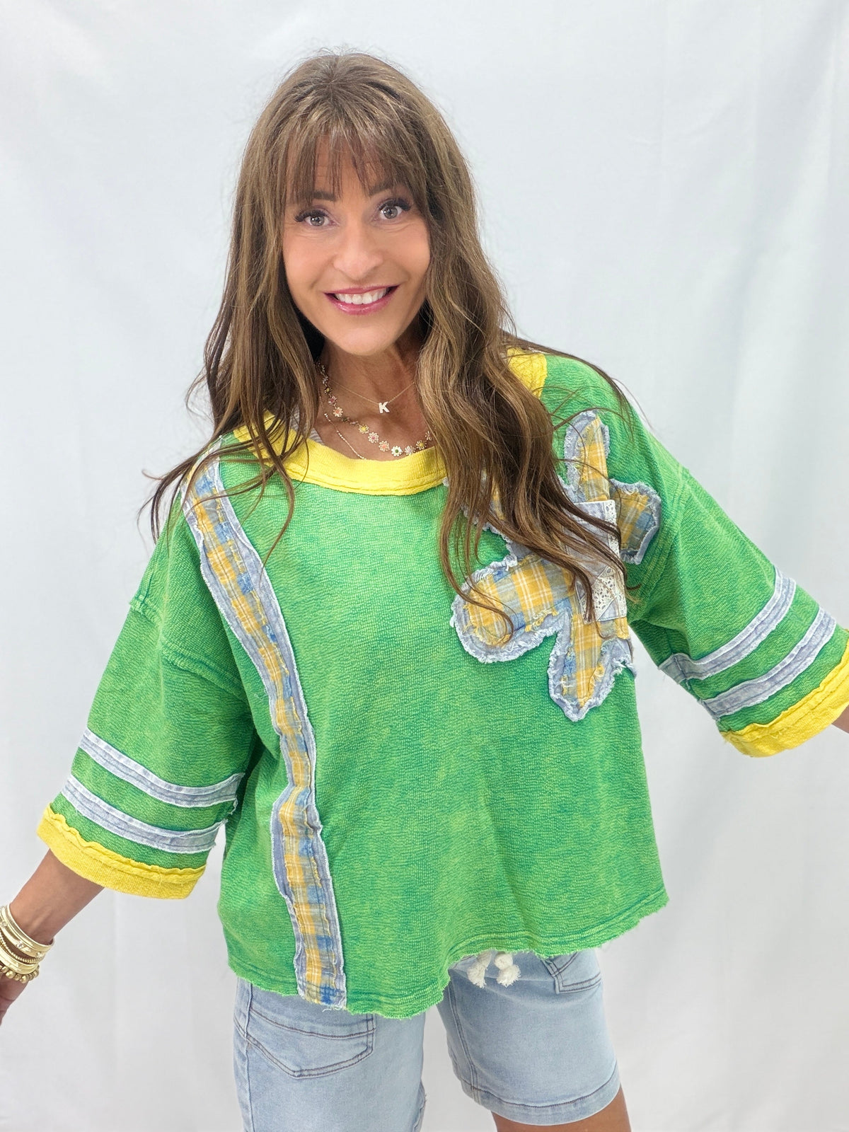 Oli & Hali Boho Bloom Patchwork Knit Top In 2 Colors
