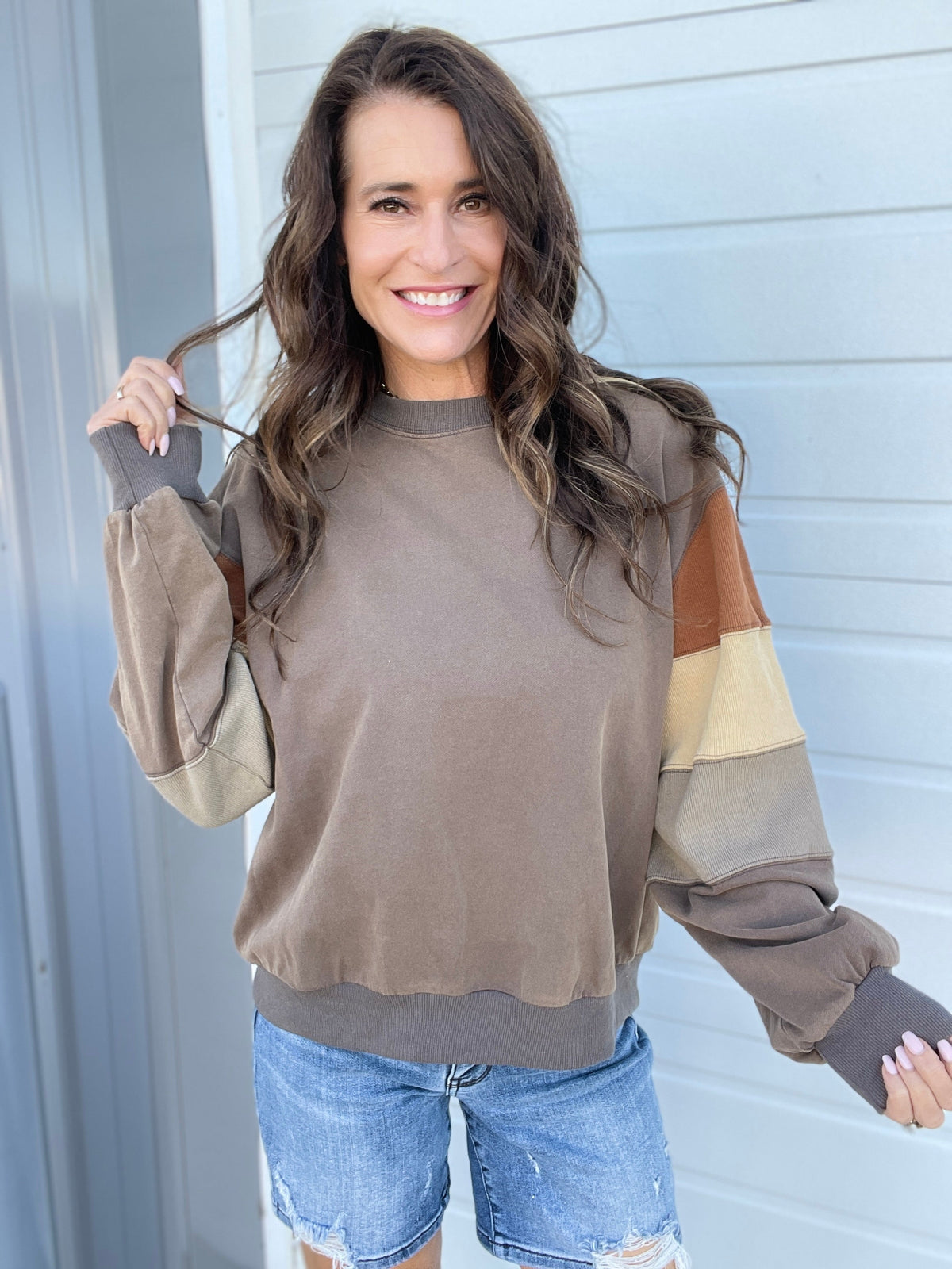 Crash Course Color Block Knit Pullover In 2 Colors: Mauve, Grey *Final Sale*