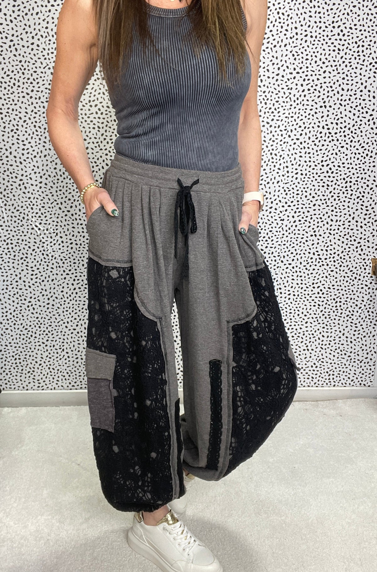 POL Give Me Your Best Crochet Mix Pants In 2 Colors: Almond, Black *Final Sale*