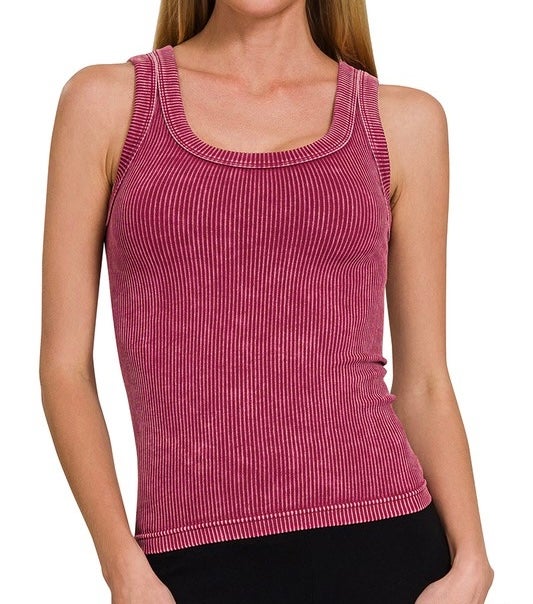 Mineral Wash Ribbed Reversable Tank Top In 18 Colors