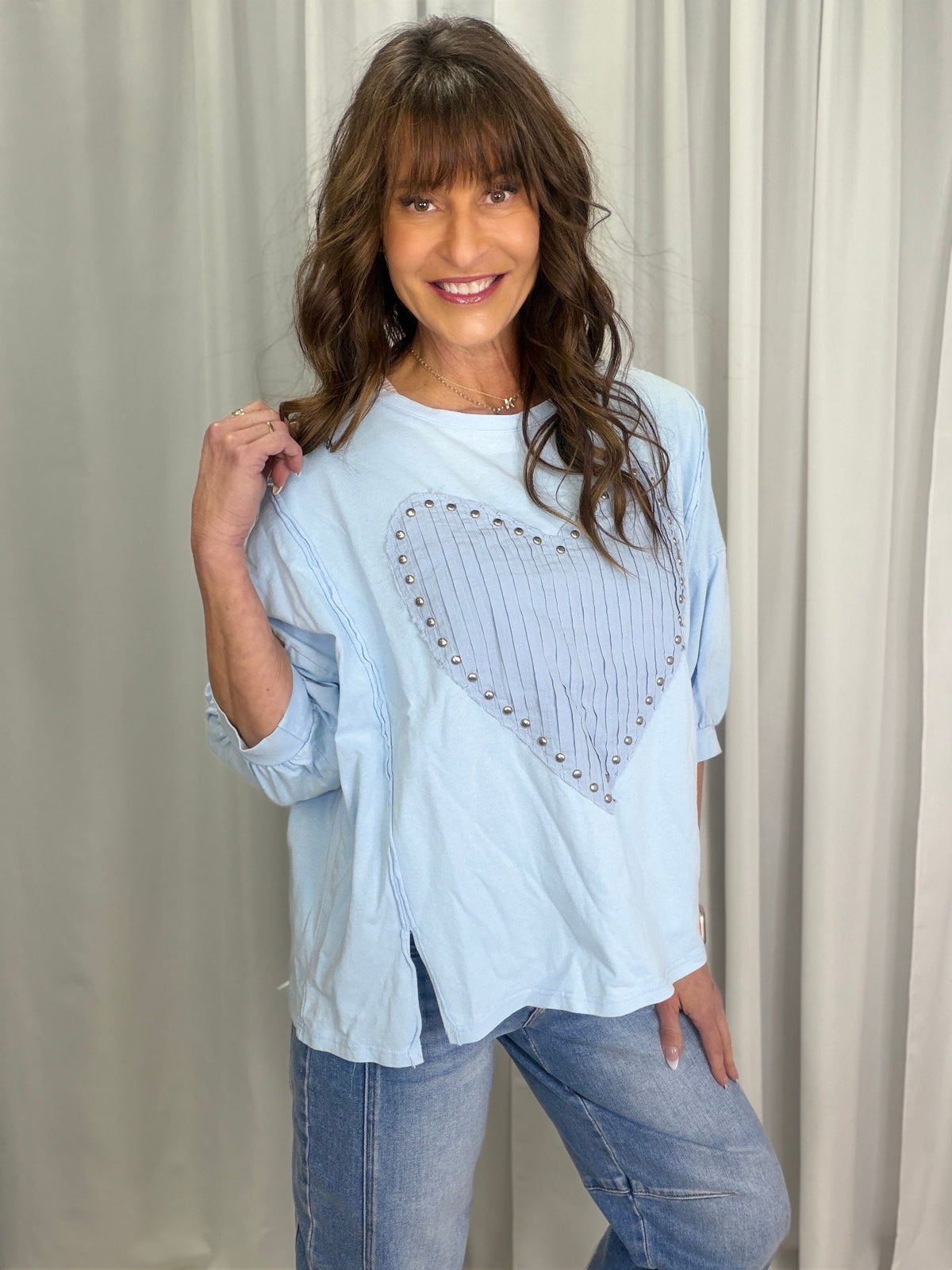 Charming Ways Heart Patch Top In 2 Colors