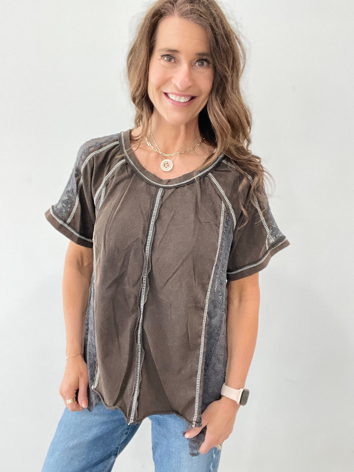 Pol Loose And Lacy Short Sleeve Top In 2 Colors: Black, Green *Final Sale*