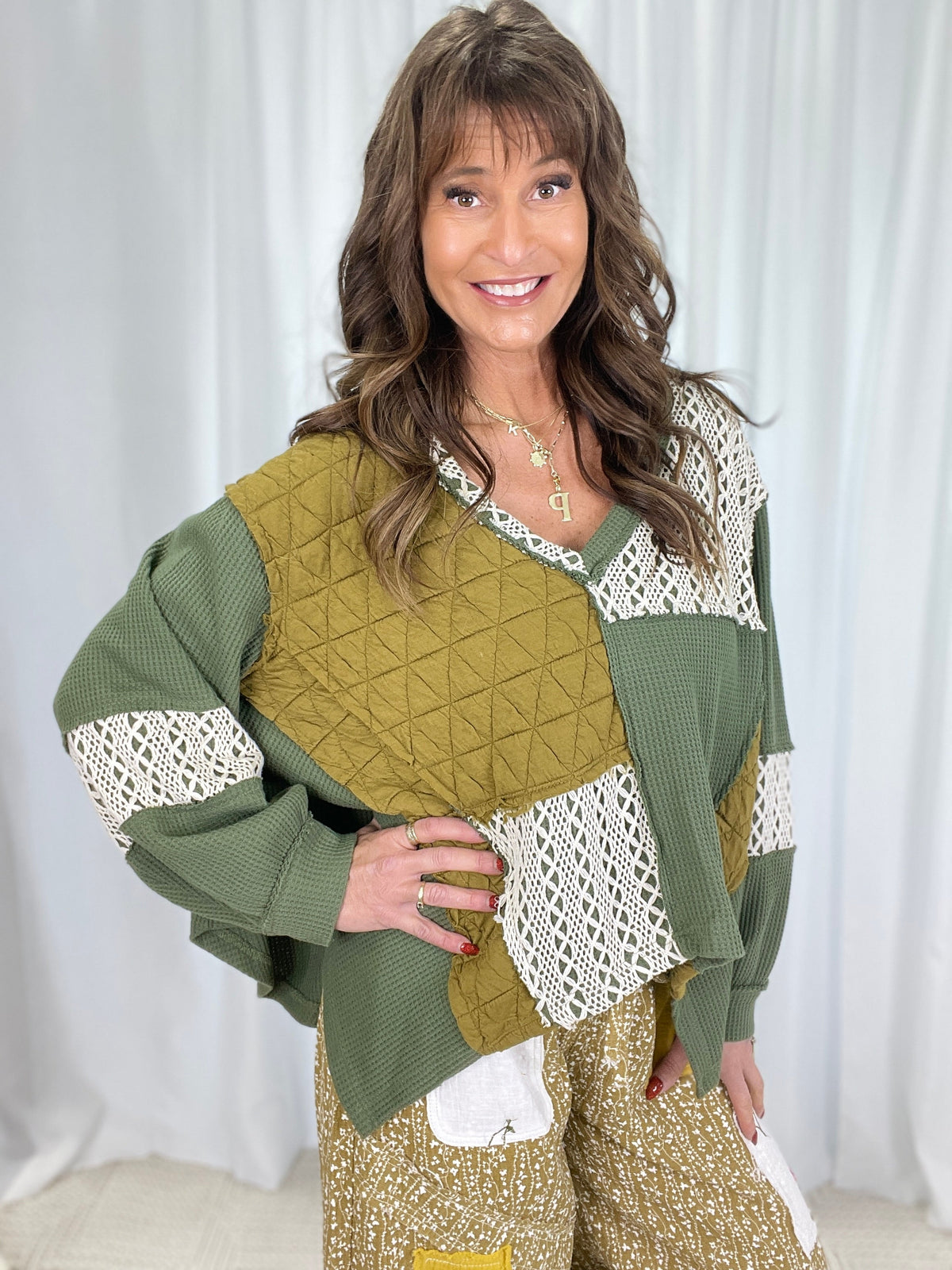 Quilted Charm Crochet Long Sleeve in 2 Colors *Final Sale*