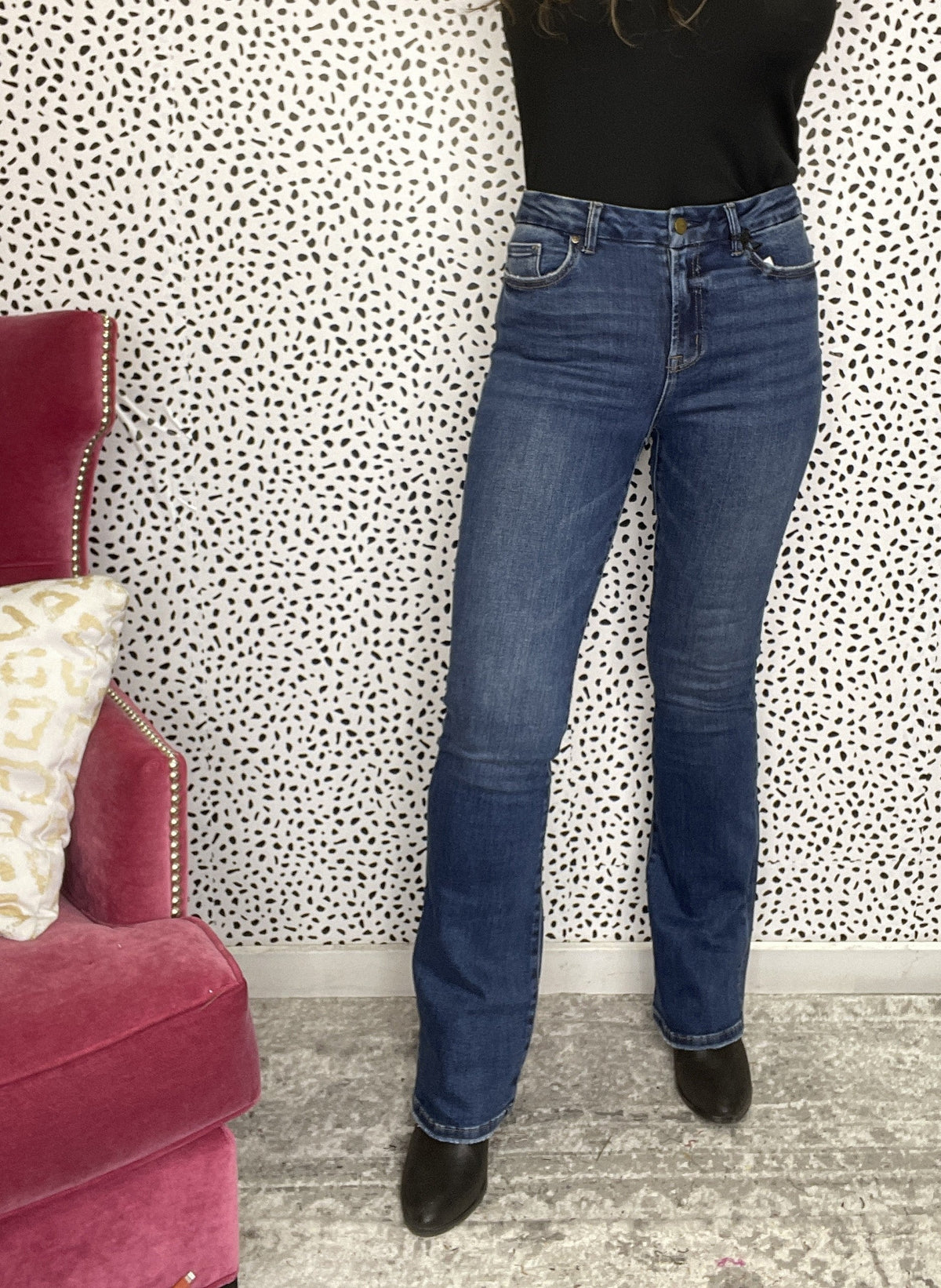 Mica Quincie Dark Wash High Rise Bootcut Non-Distress Jeans 167