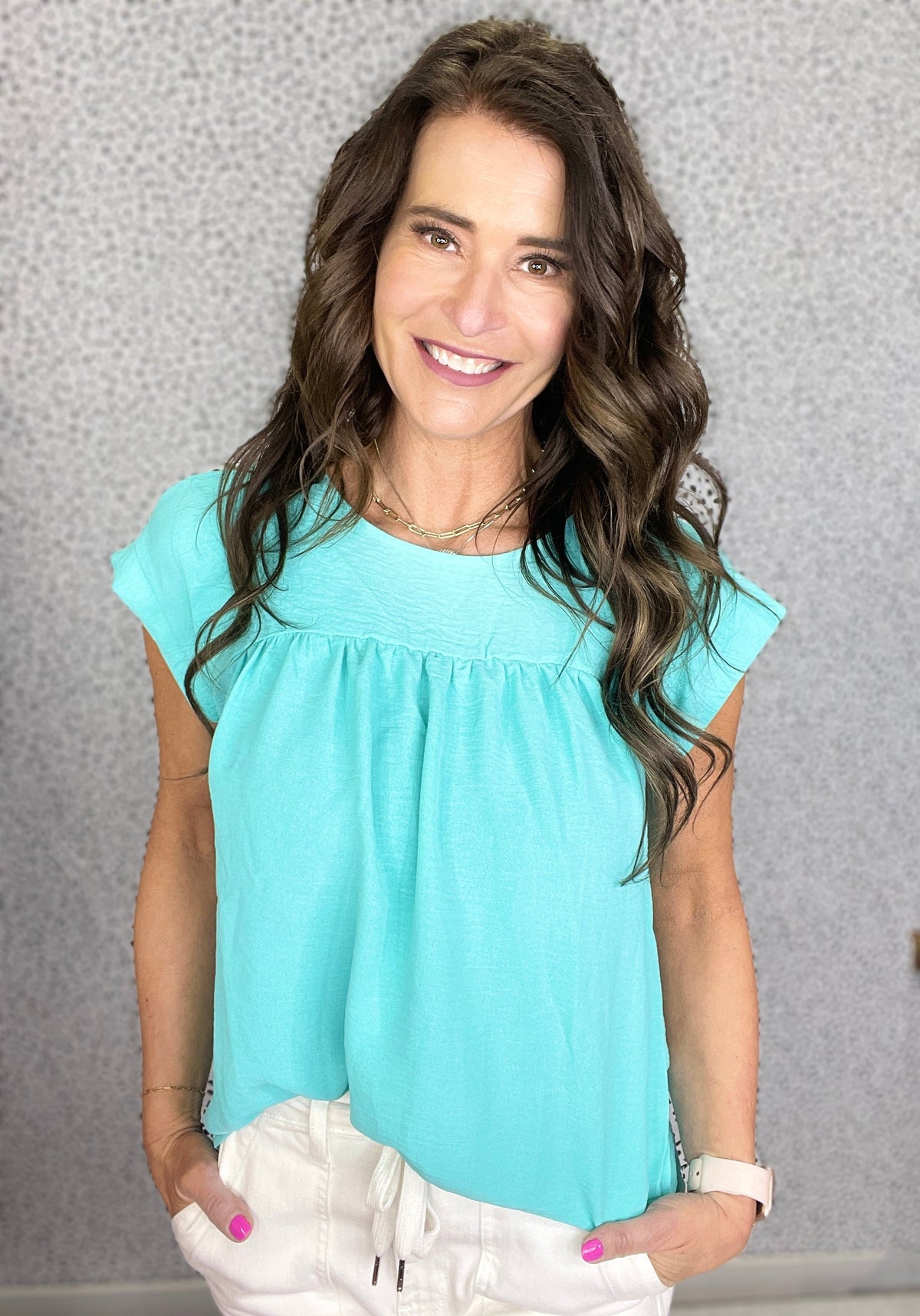 Airflow Babydoll Short Sleeve Top in Royal, Aqua, Pink