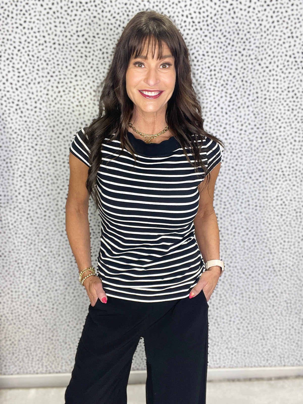 Sweet Life Short Sleeve Striped Knit Top In Black *Final Sale*