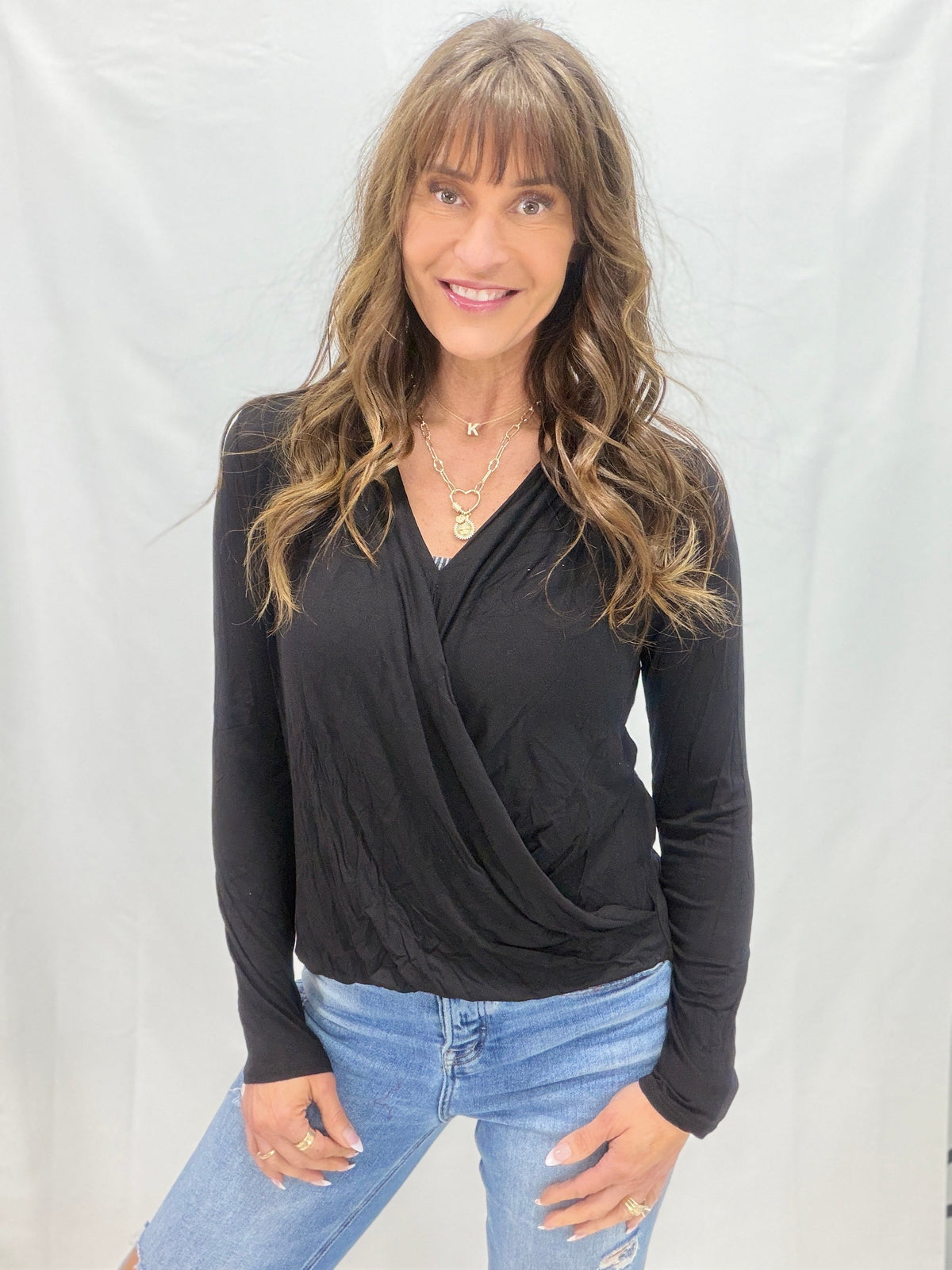 Cross Over Delight Bloused Hem Top in Black *Final Sale*