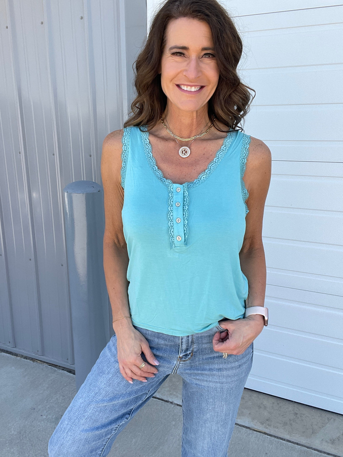 Pol Summer Days Lace Trim Keyhole Open Back Tank Top In 2 Colors *Final Sale*