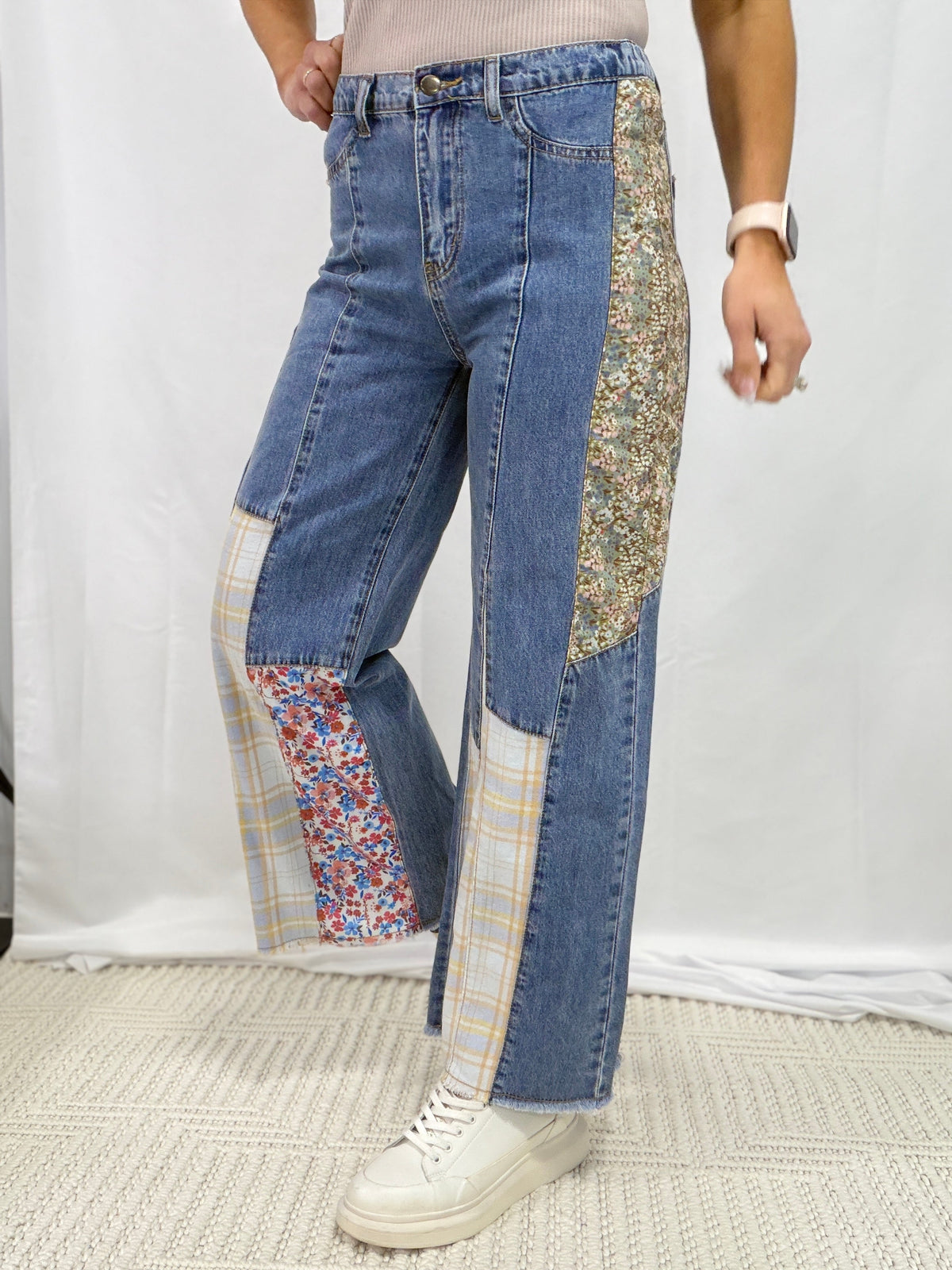 Wildflower Wanderer Patchwork Pants In Denim
