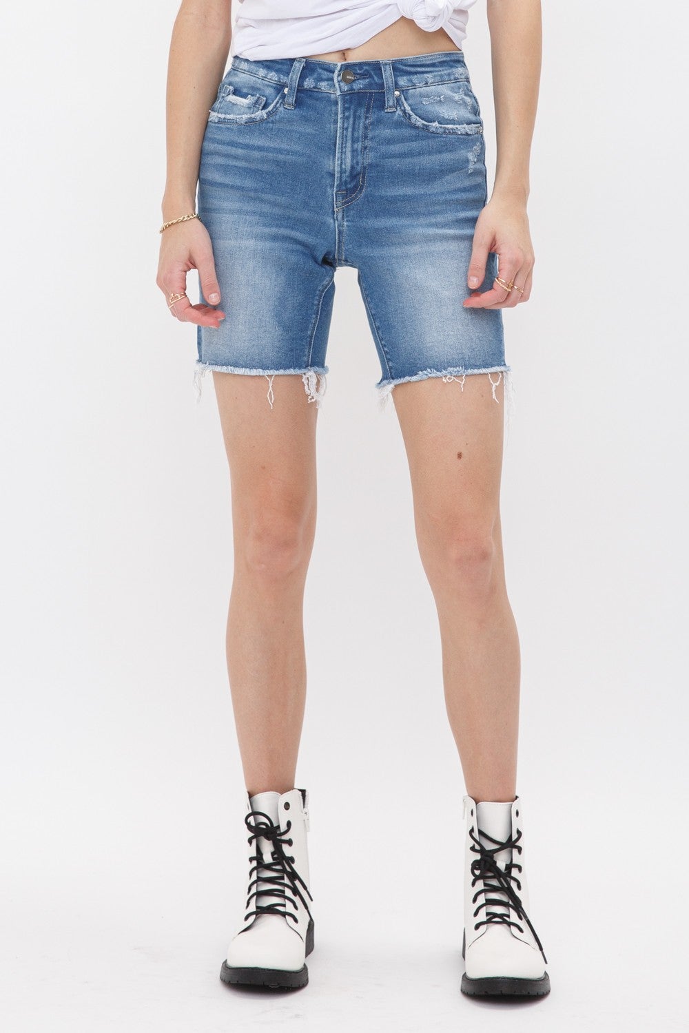 Mica Jessenia High Rise Stretch Midi Shorts 217 In Ruinart *Final Sale*