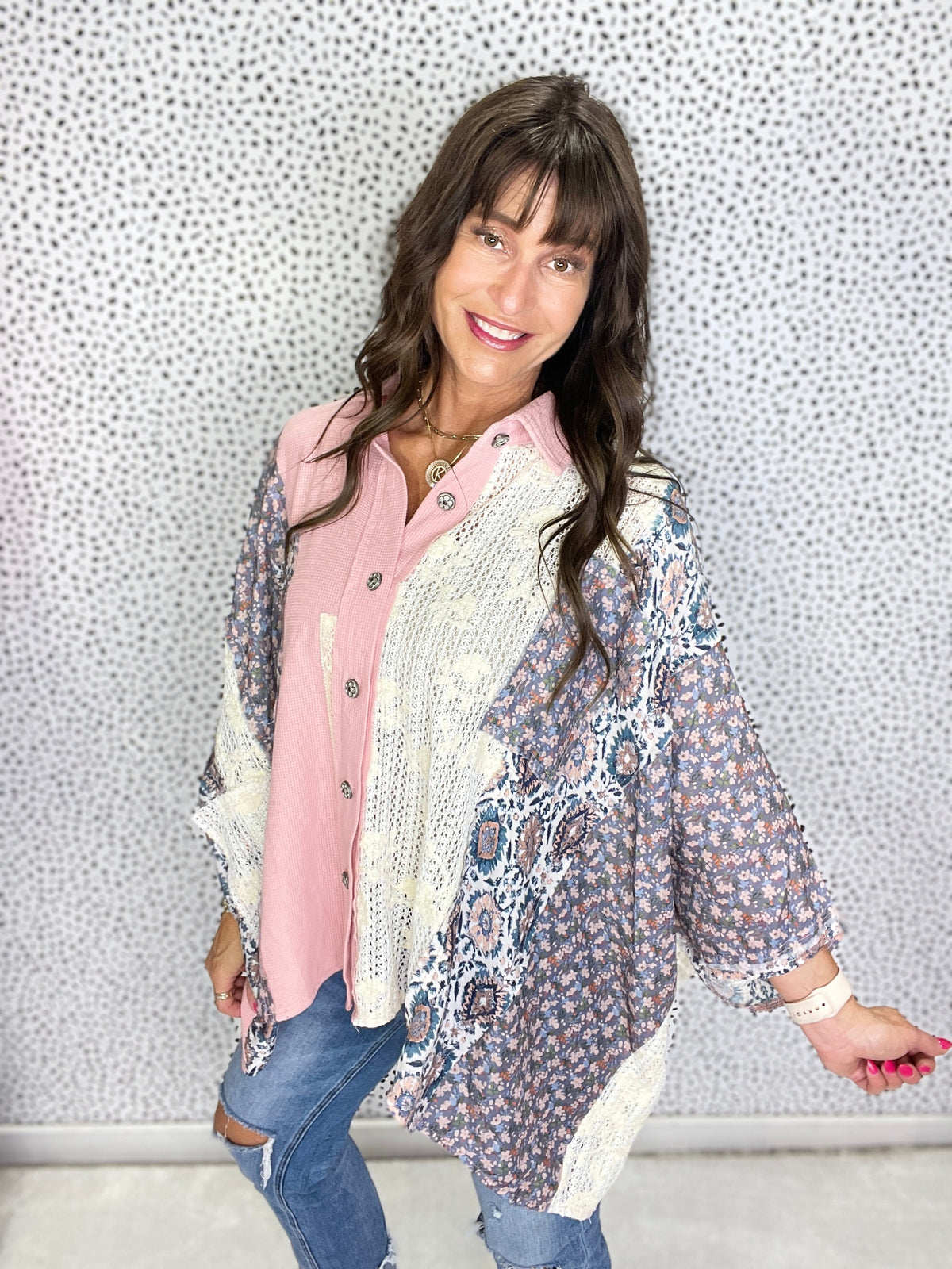 POL What To Say Thermal And Crochet Lace Mix Top In 4 Colors