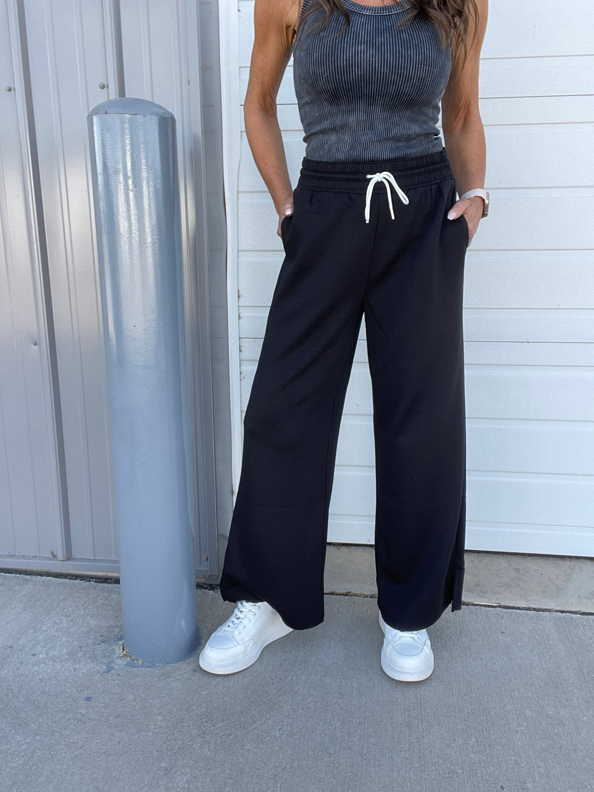 On Top Of It Scuba Drawstring Pants In 4 Colors: Black, Indigo, Beige, Blue Grey *Final Sale*
