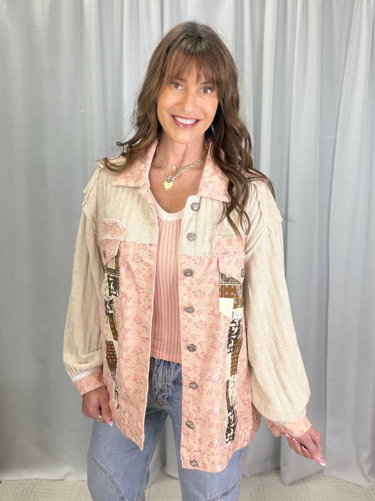 POL Sweet Rebellion Floral Pattern Jacket In Sand