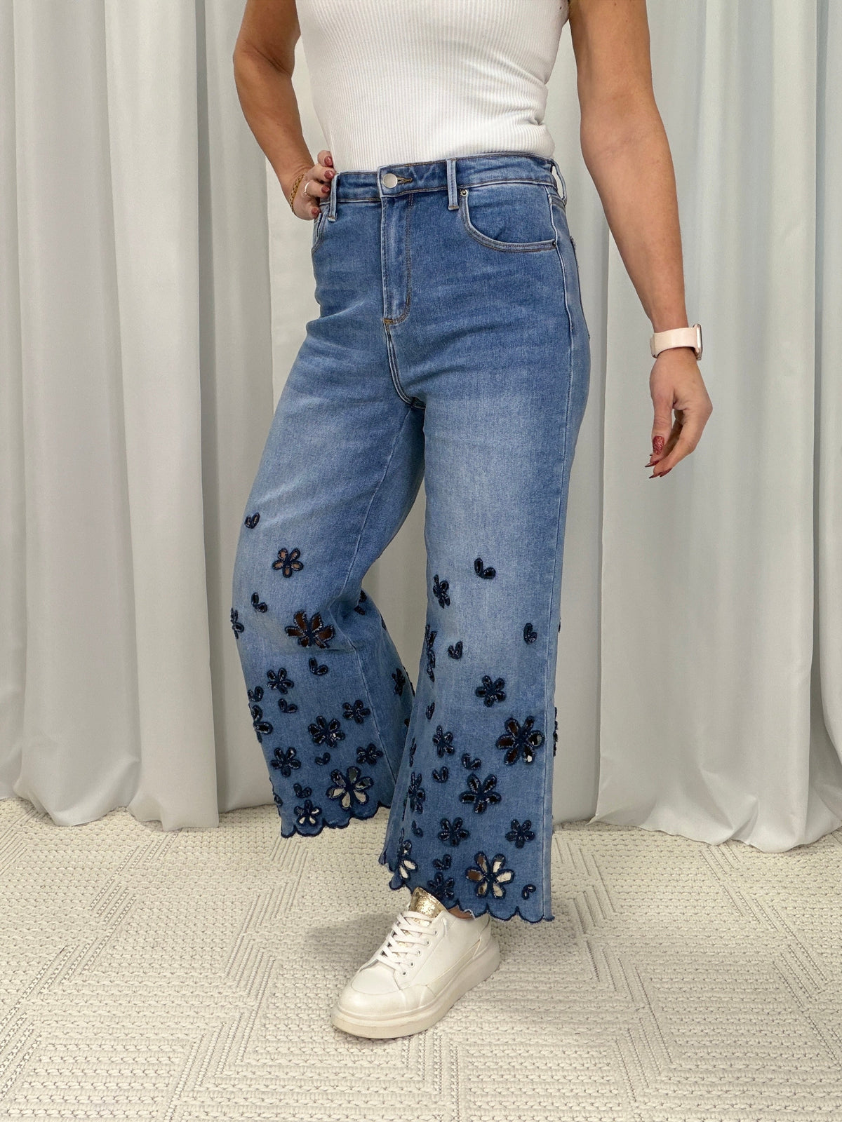 Oli & Hali Fields Of Flowers Cutout Jeans In Denim